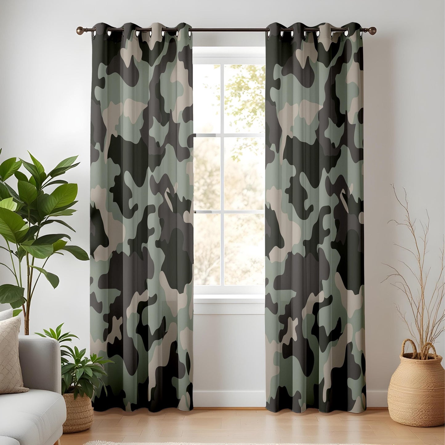 Onay Camouflage Forest Curtains – Hunter and Soldier-Inspired Drapes in Green and Beige Camo Pattern