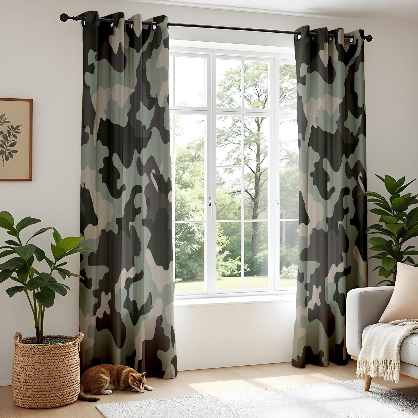 Onay Camouflage Forest Curtains – Hunter and Soldier-Inspired Drapes in Green and Beige Camo Pattern