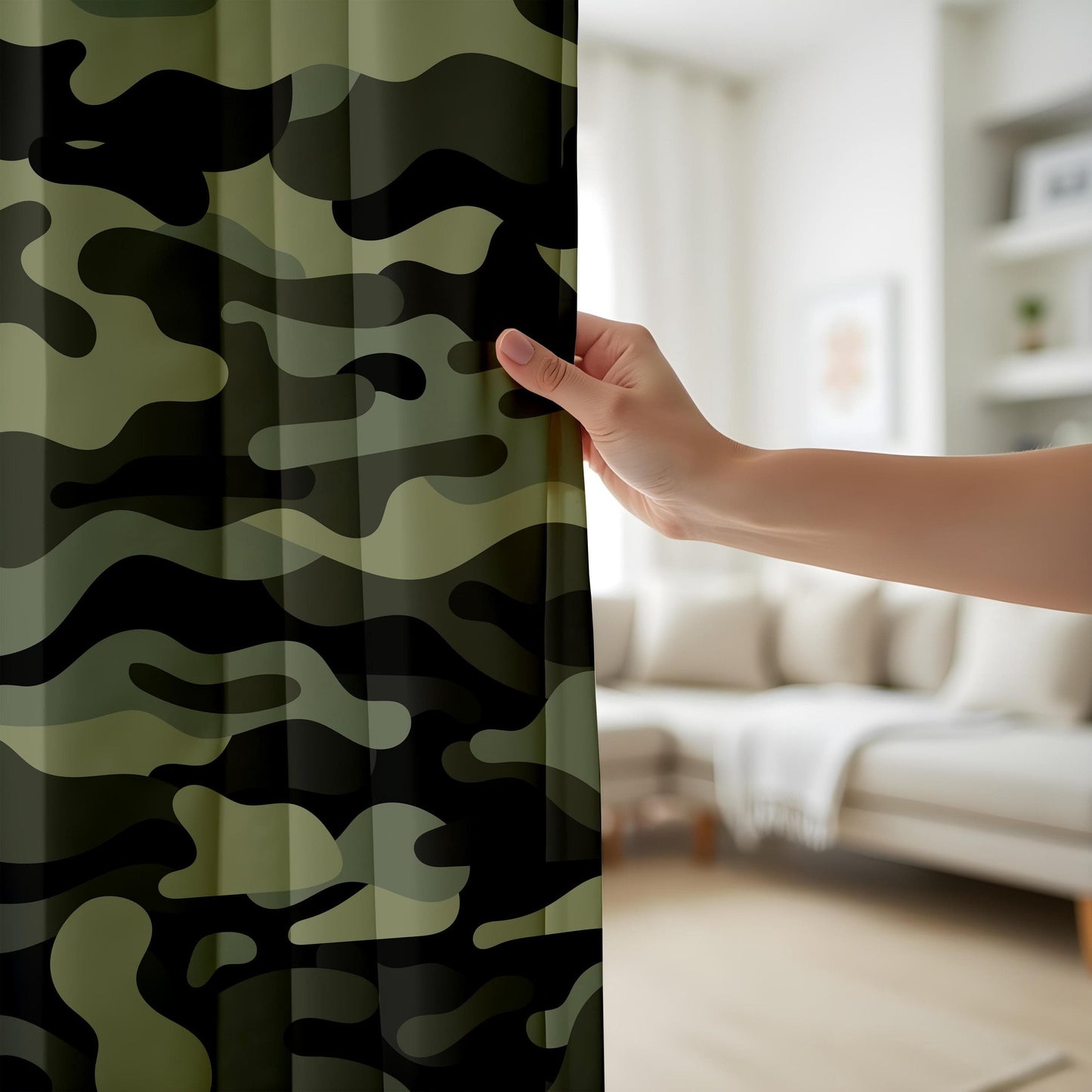 Onay Camouflage Green Curtains – Military-Inspired Drapes for Rustic and Bold Home Interiors