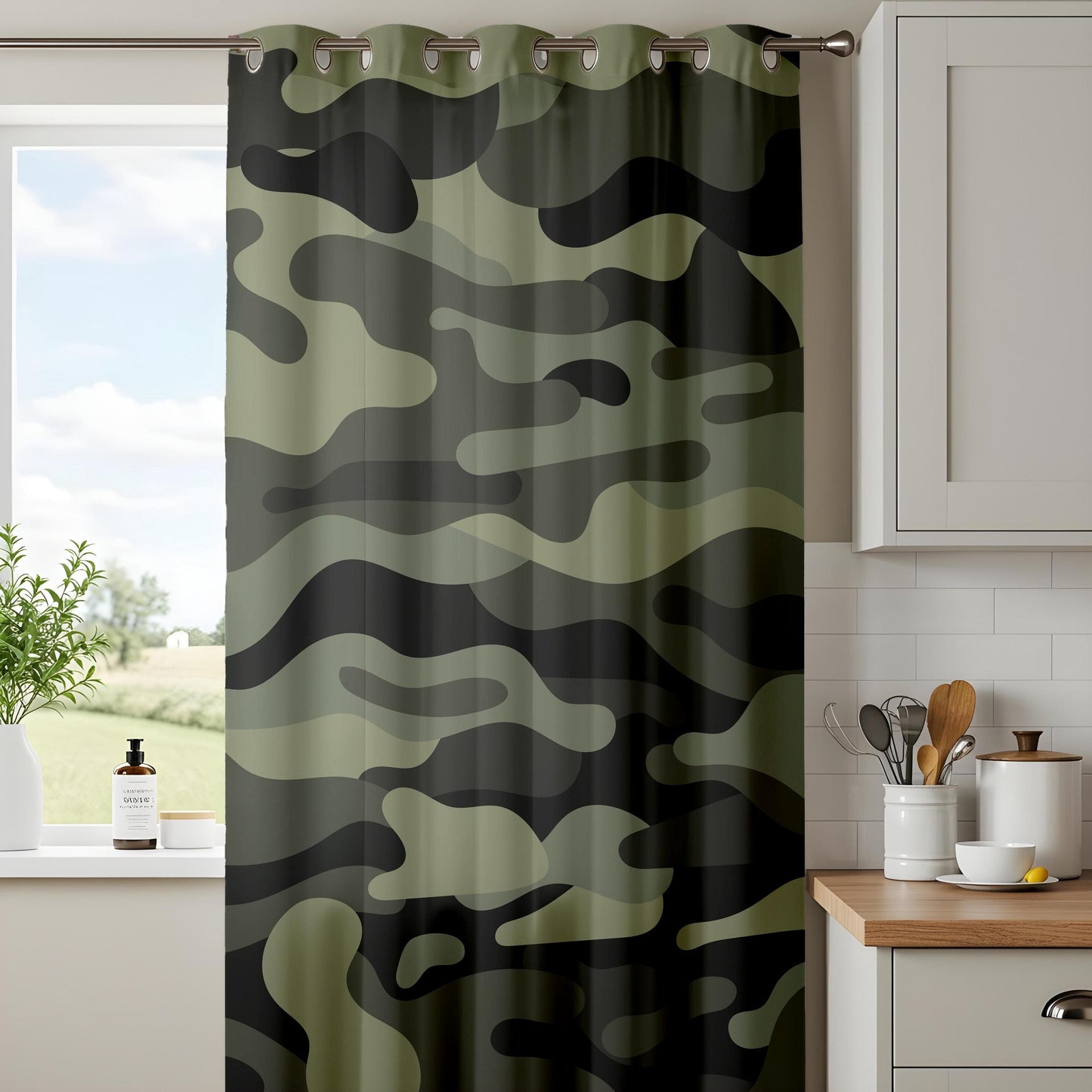 Onay Camouflage Green Curtains – Military-Inspired Drapes for Rustic and Bold Home Interiors