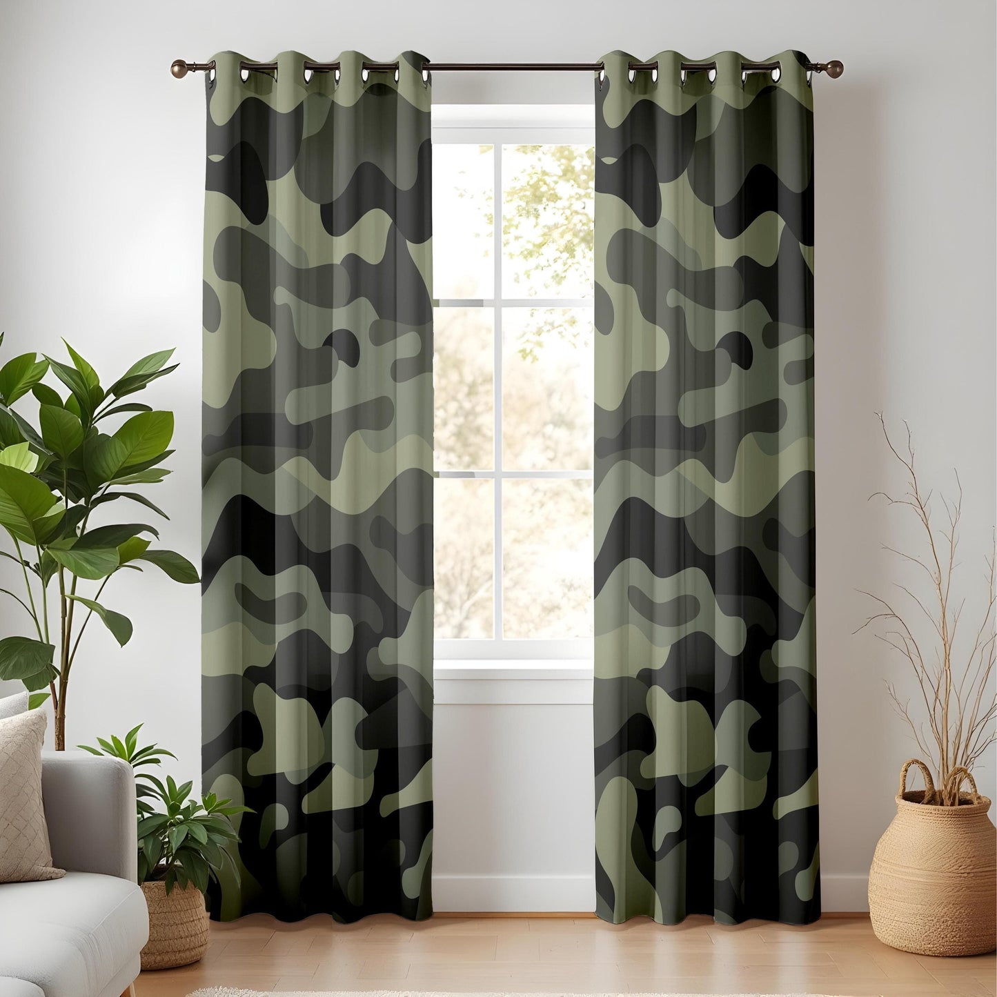 Onay Camouflage Green Curtains – Military-Inspired Drapes for Rustic and Bold Home Interiors