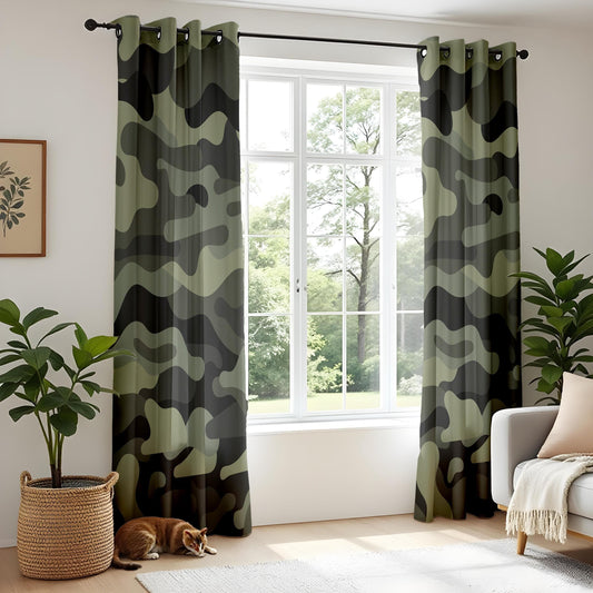 Onay Camouflage Green Curtains – Military-Inspired Drapes for Rustic and Bold Home Interiors