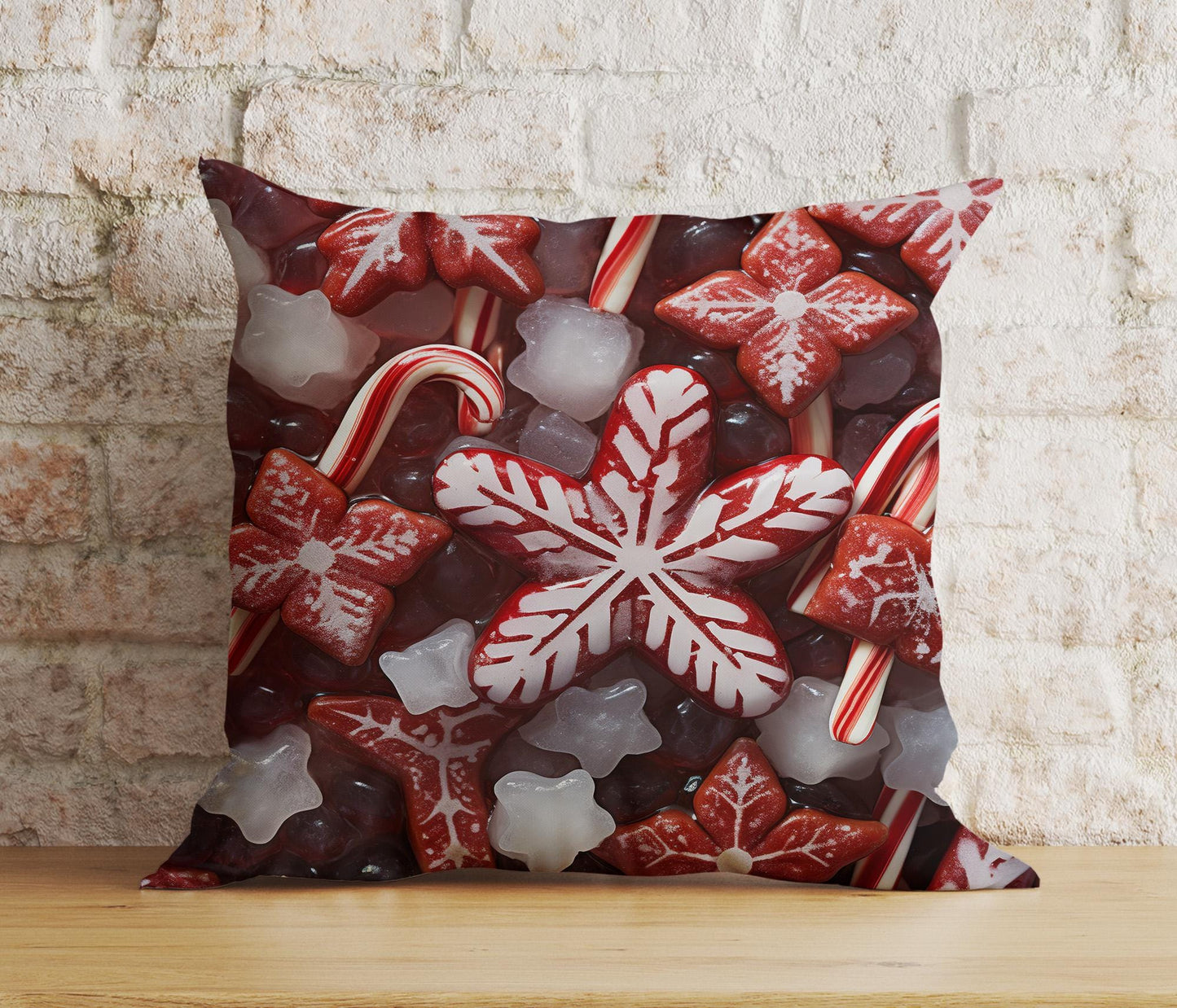 Onay 4 / 12 x 12 inch (30 x 30 cm) Double Side Candy Cane Xmas Sweet Candy and Snowflake Cushion Covers