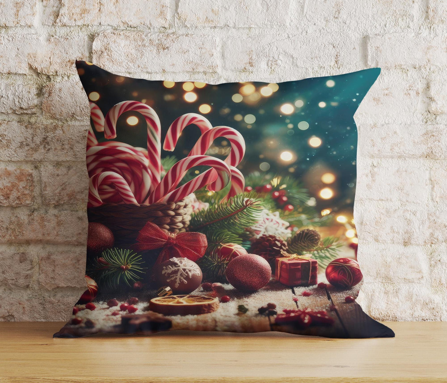 Onay 1 / 12 x 12 inch (30 x 30 cm) Double Side Candy Cane Xmas Sweet Candy and Snowflake Cushion Covers