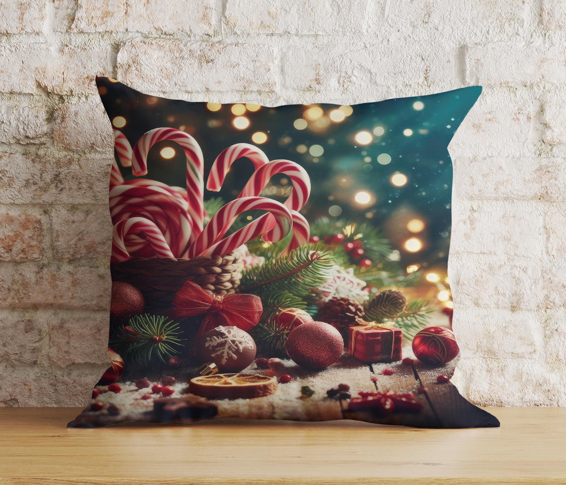 Onay 1 / 12 x 12 inch (30 x 30 cm) Double Side Candy Cane Xmas Sweet Candy and Snowflake Cushion Covers