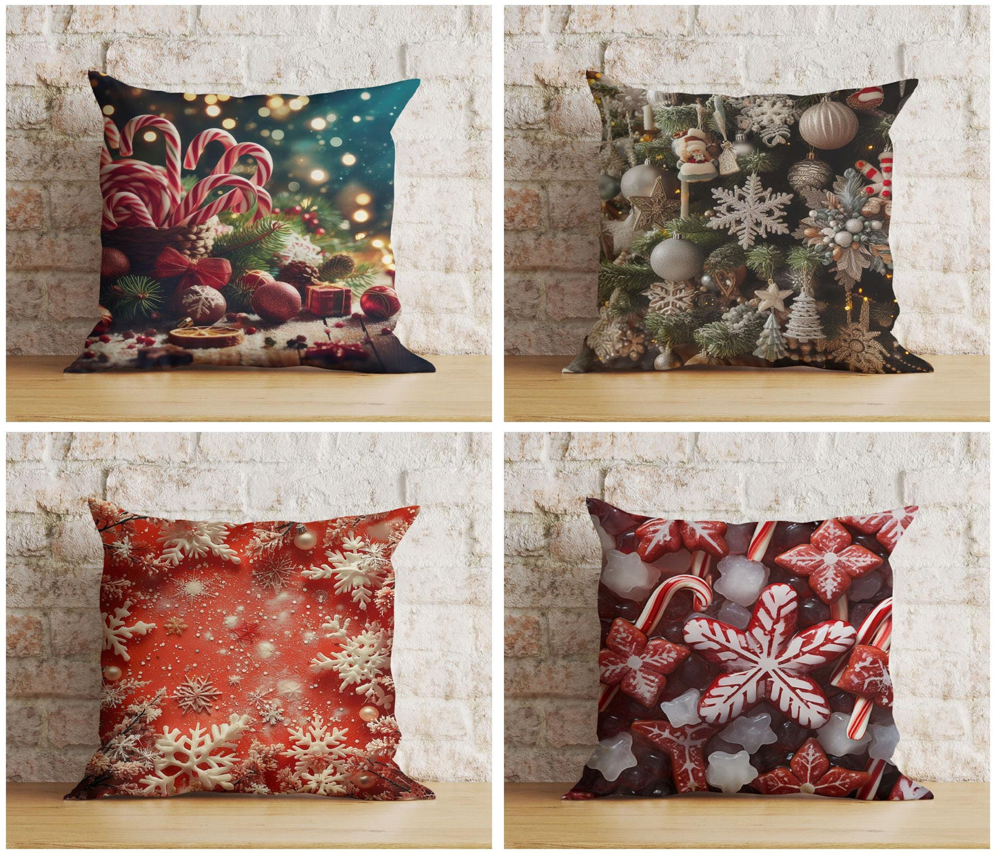 Onay Candy Cane Xmas Sweet Candy and Snowflake Cushion Covers