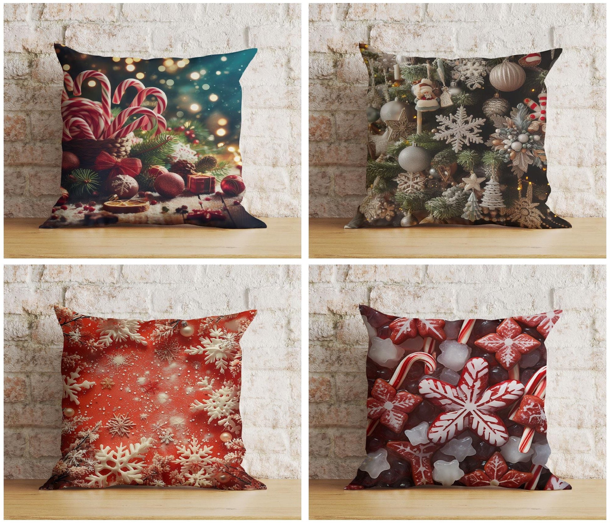 Onay Candy Cane Xmas Sweet Candy and Snowflake Cushion Covers