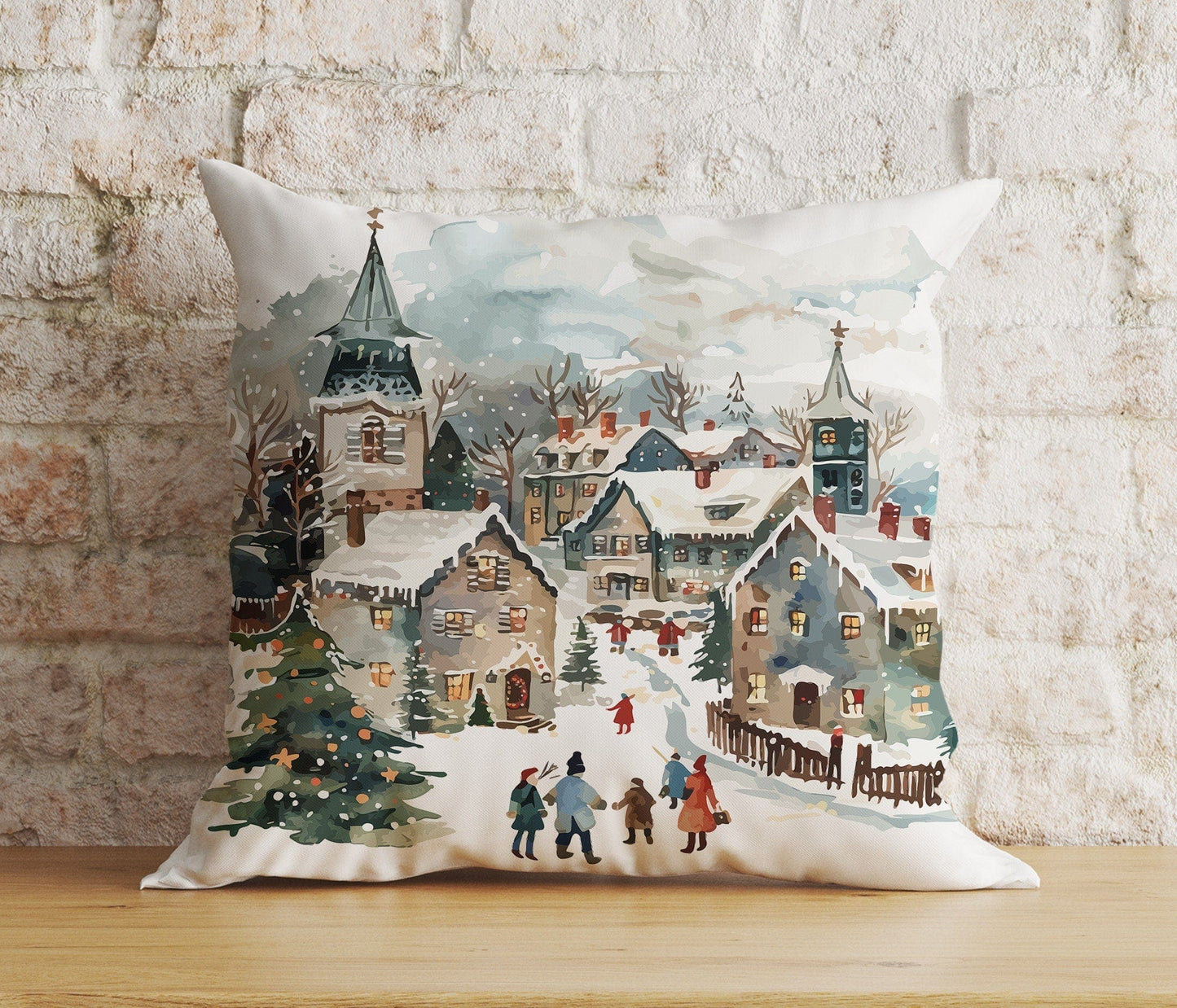 Onay 5 / 12 x 12 inch (30 x 30 cm) Double Side Charming Christmas Village Festive Decor Cushion Covers