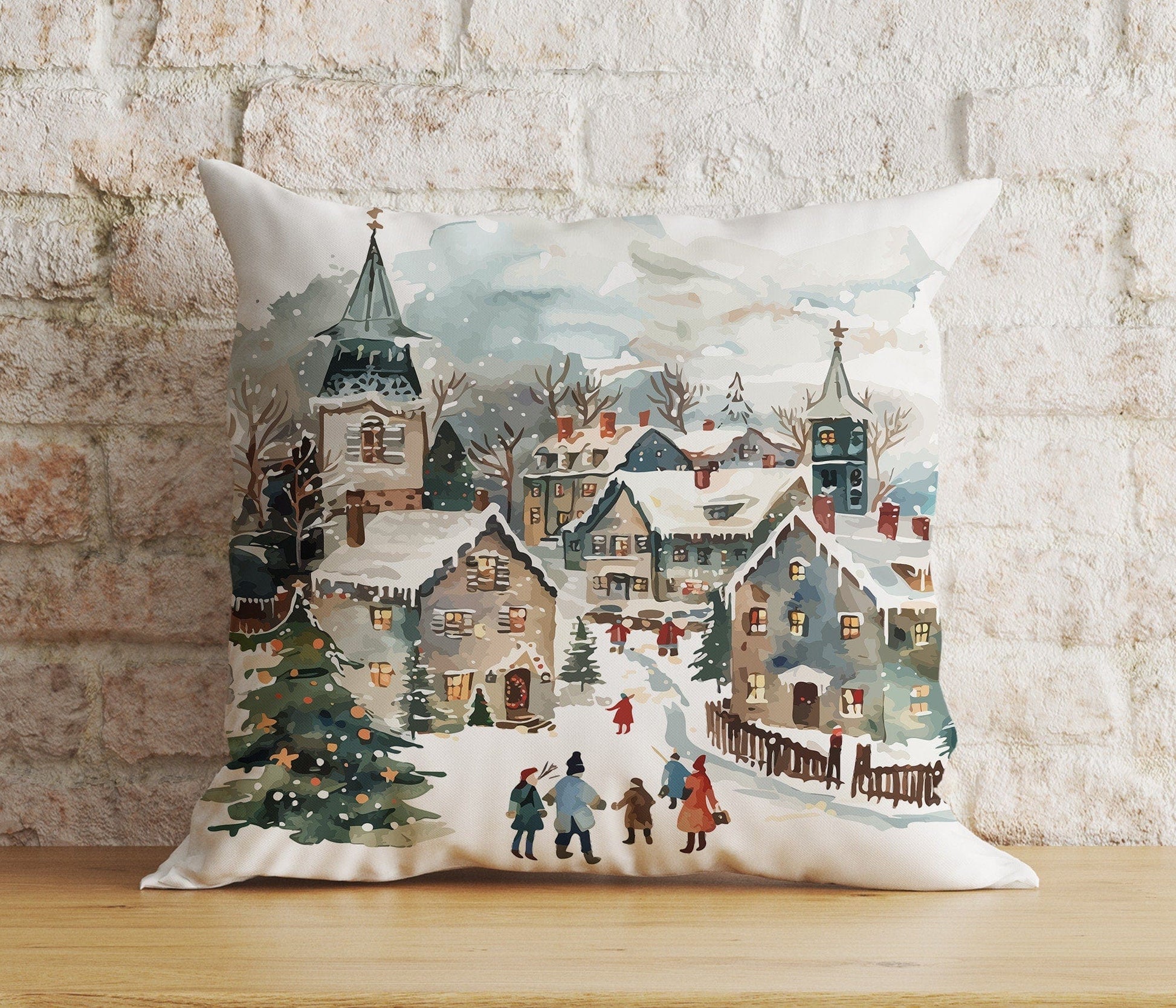 Onay 5 / 12 x 12 inch (30 x 30 cm) Double Side Charming Christmas Village Festive Decor Cushion Covers