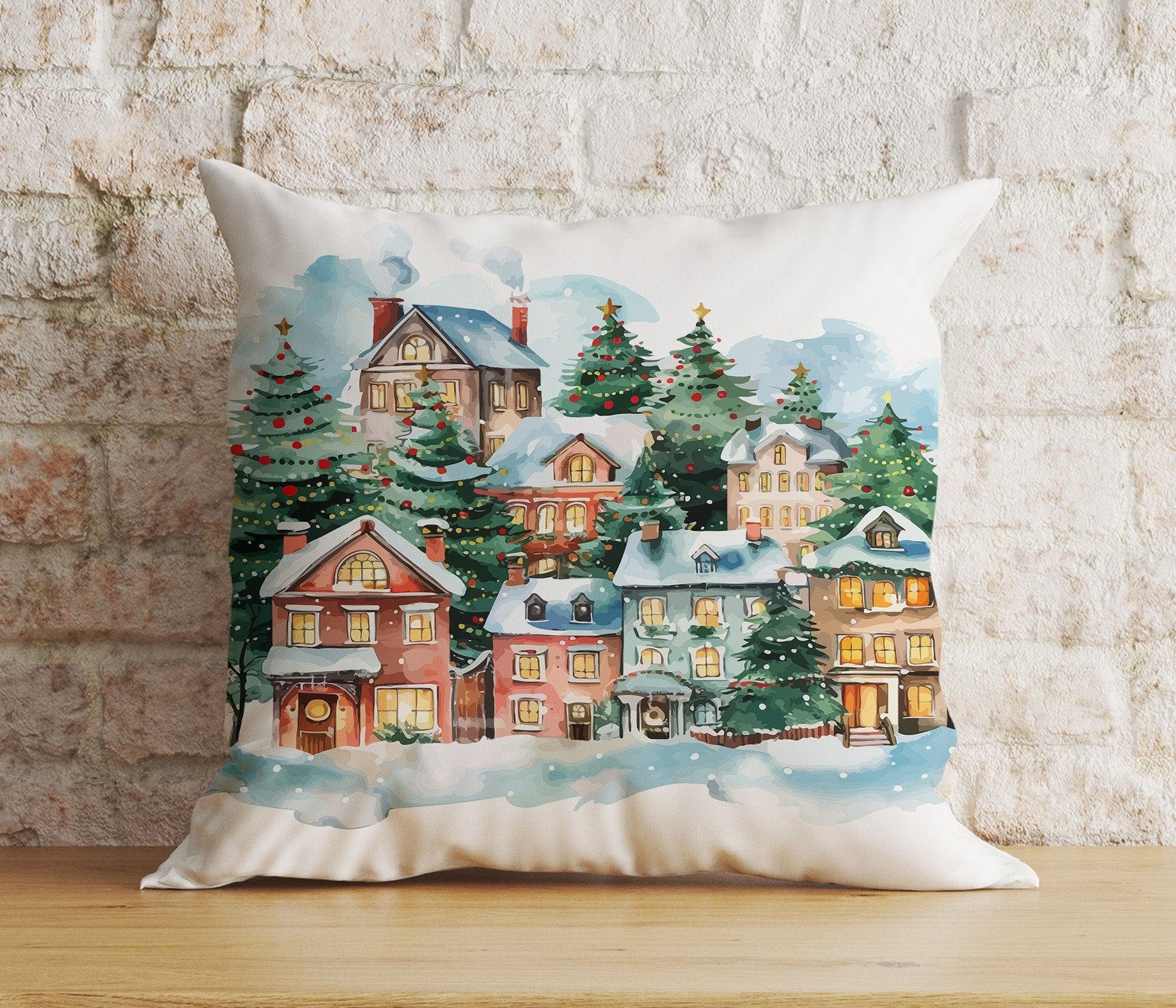 Onay 4 / 12 x 12 inch (30 x 30 cm) Double Side Charming Christmas Village Festive Decor Cushion Covers