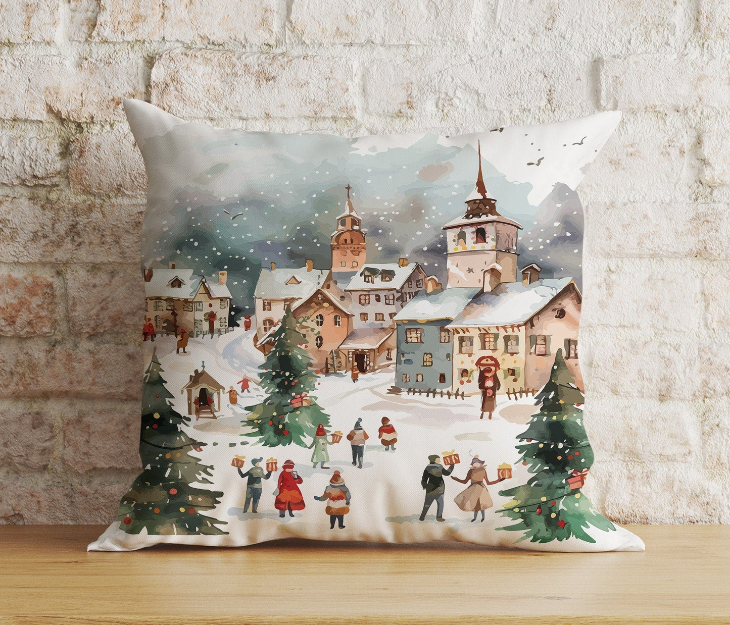 Onay 3 / 12 x 12 inch (30 x 30 cm) Double Side Charming Christmas Village Festive Decor Cushion Covers