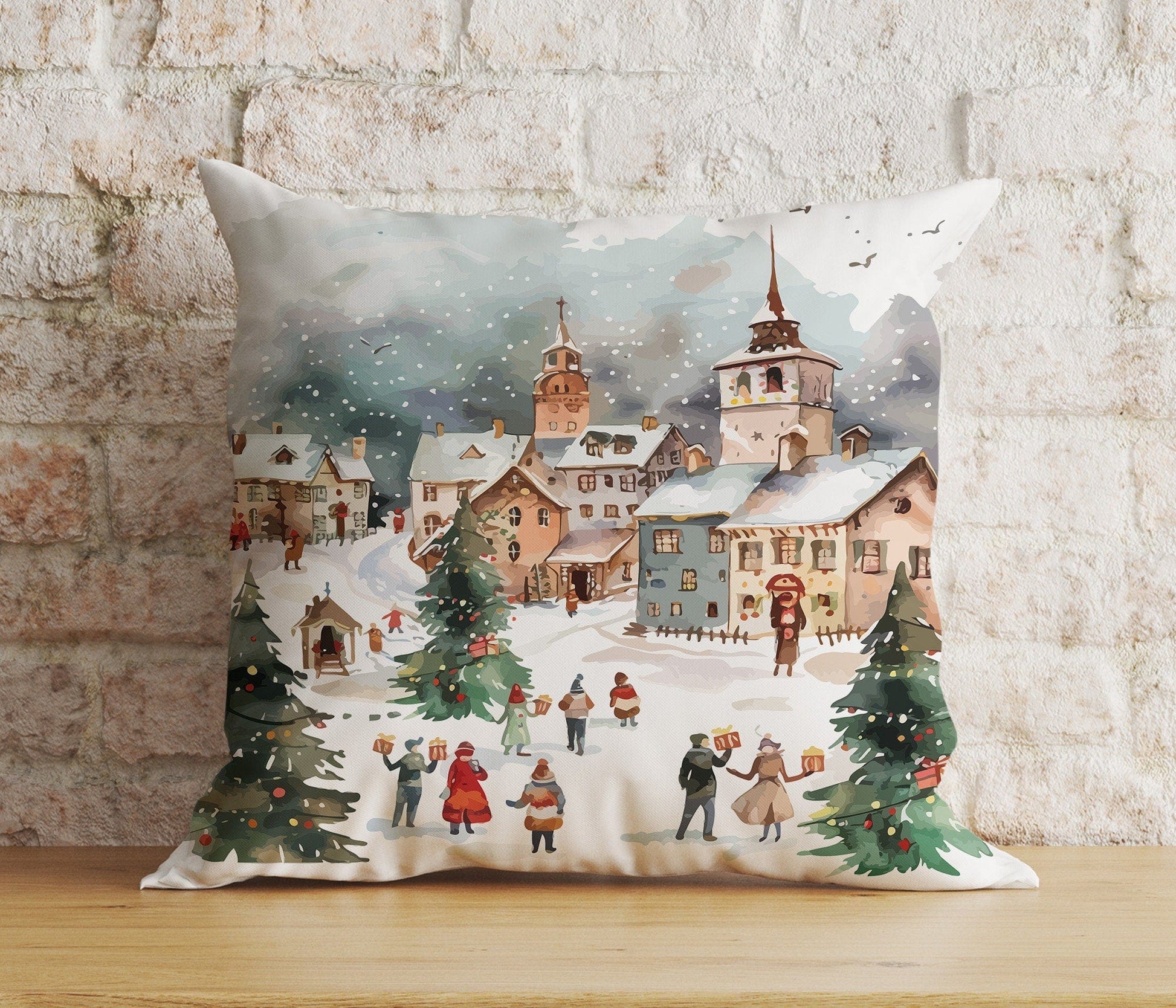Onay 3 / 12 x 12 inch (30 x 30 cm) Double Side Charming Christmas Village Festive Decor Cushion Covers