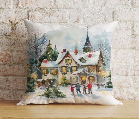 Onay 1 / 12 x 12 inch (30 x 30 cm) Double Side Charming Christmas Village Festive Decor Cushion Covers
