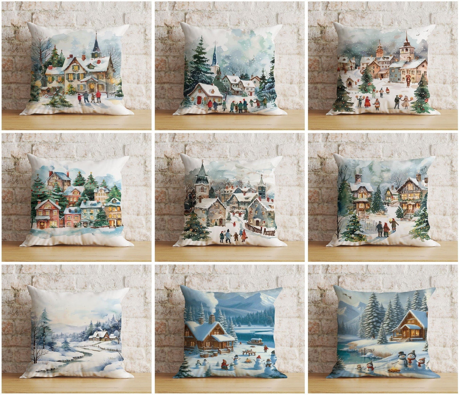 Onay Charming Christmas Village Festive Decor Cushion Covers