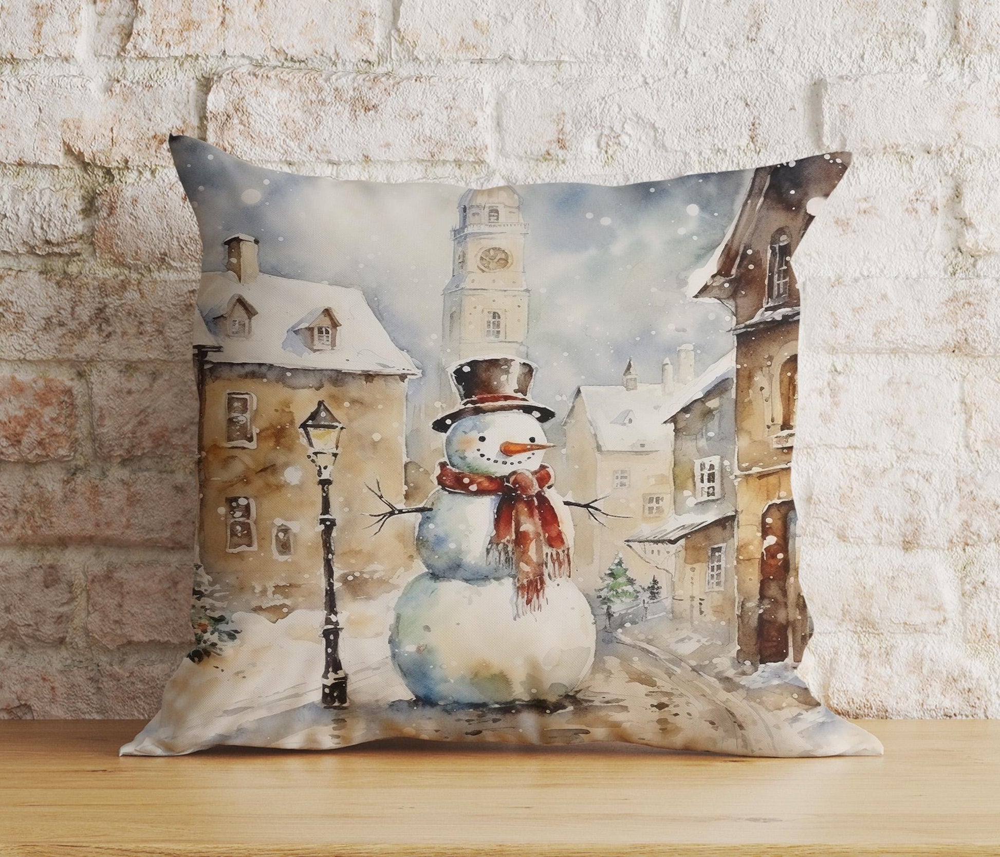 Onay 4 / 12 x 12 inch (30 x 30 cm) Double Side Charming Snowman Xmas Festive Winter Print Cushion Covers