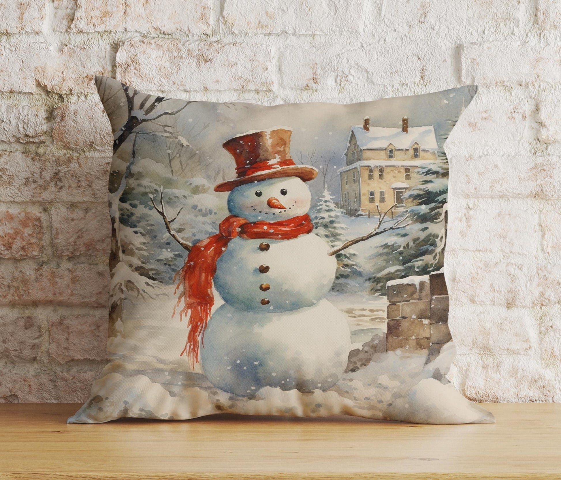 Onay 2 / 12 x 12 inch (30 x 30 cm) Double Side Charming Snowman Xmas Festive Winter Print Cushion Covers