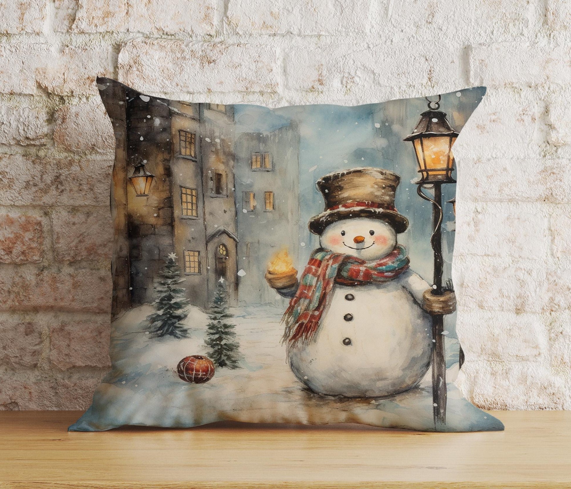 Onay 1 / 12 x 12 inch (30 x 30 cm) Double Side Charming Snowman Xmas Festive Winter Print Cushion Covers