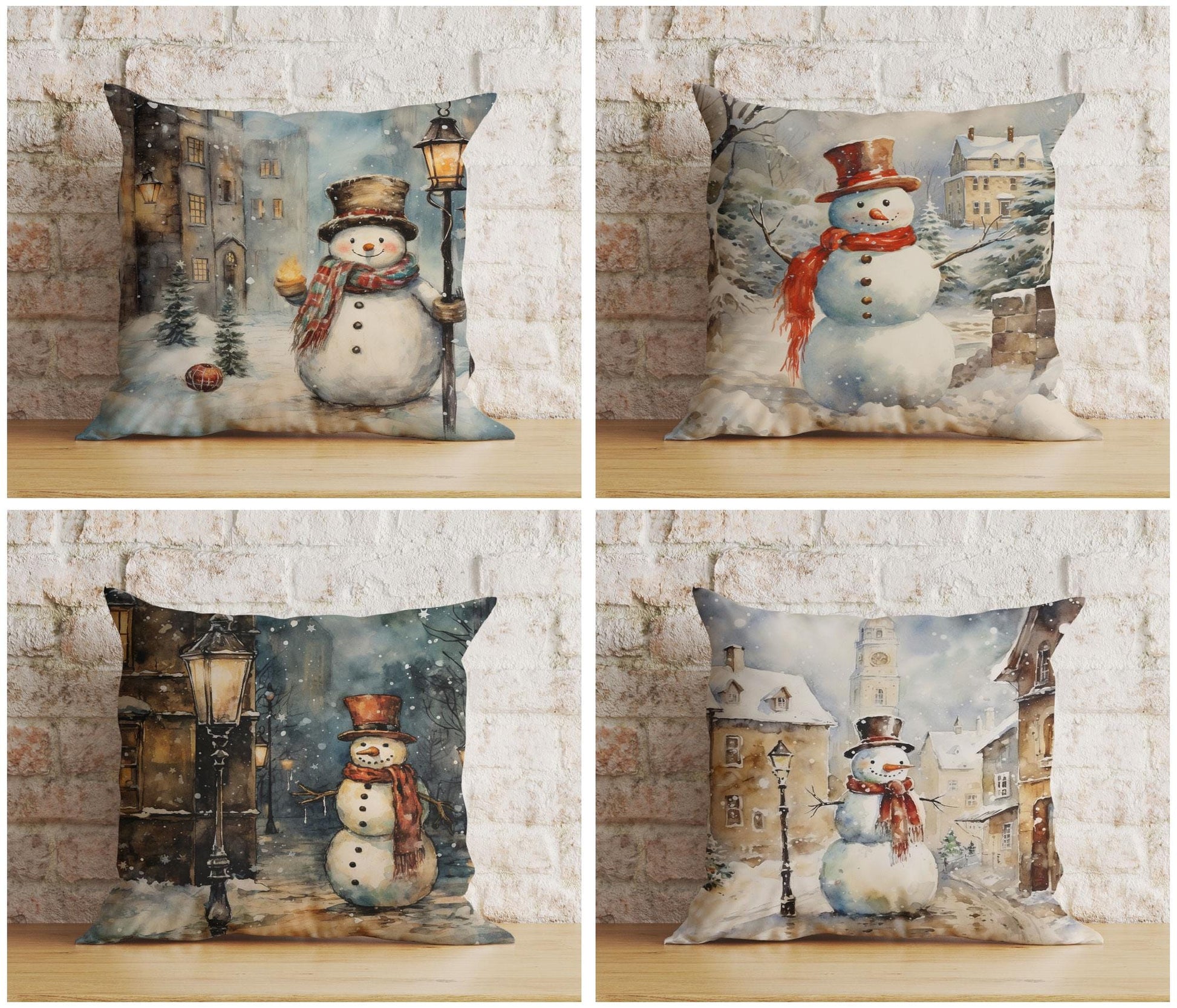 Onay Charming Snowman Xmas Festive Winter Print Cushion Covers