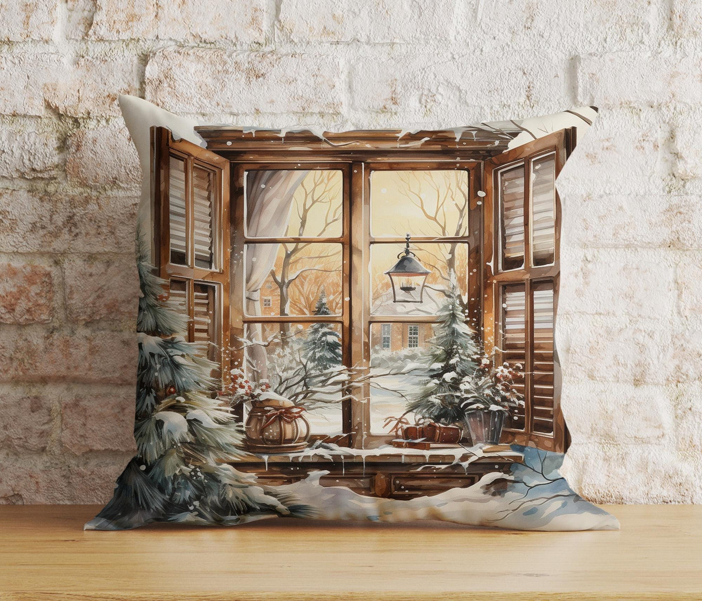 Onay 7 / 12 x 12 inch (30 x 30 cm) Double Side Charming Window Xmas Festive Winter View Cushion Covers