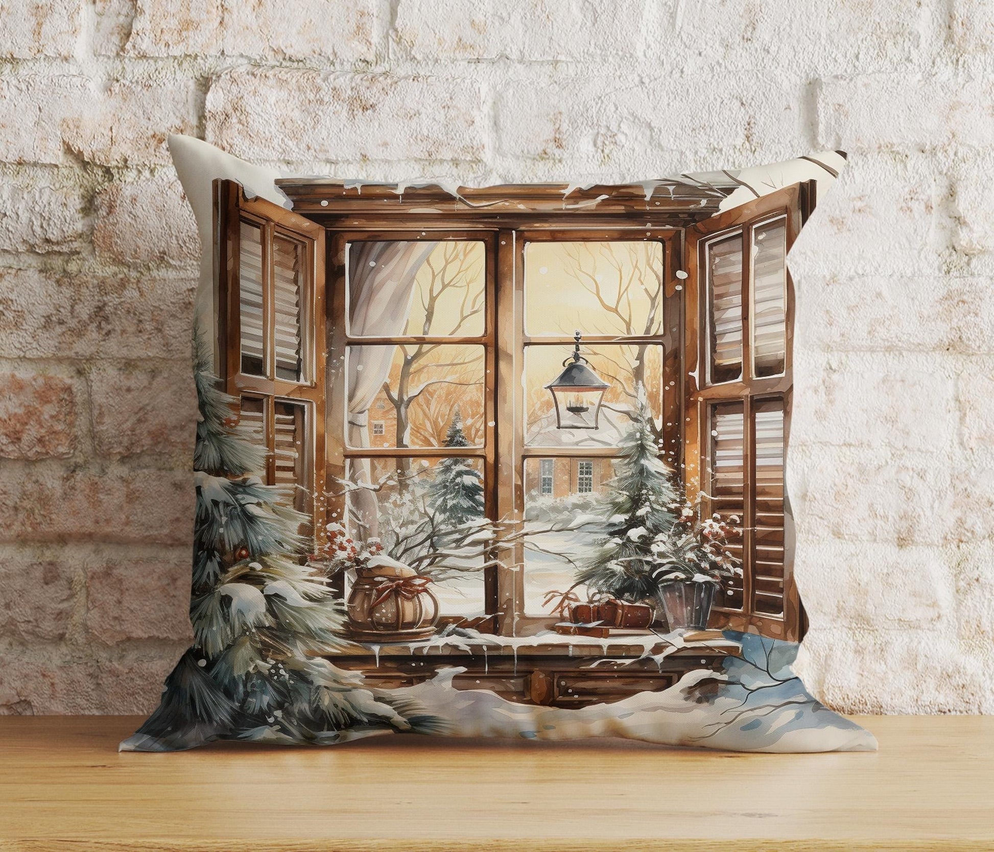 Onay 7 / 12 x 12 inch (30 x 30 cm) Double Side Charming Window Xmas Festive Winter View Cushion Covers