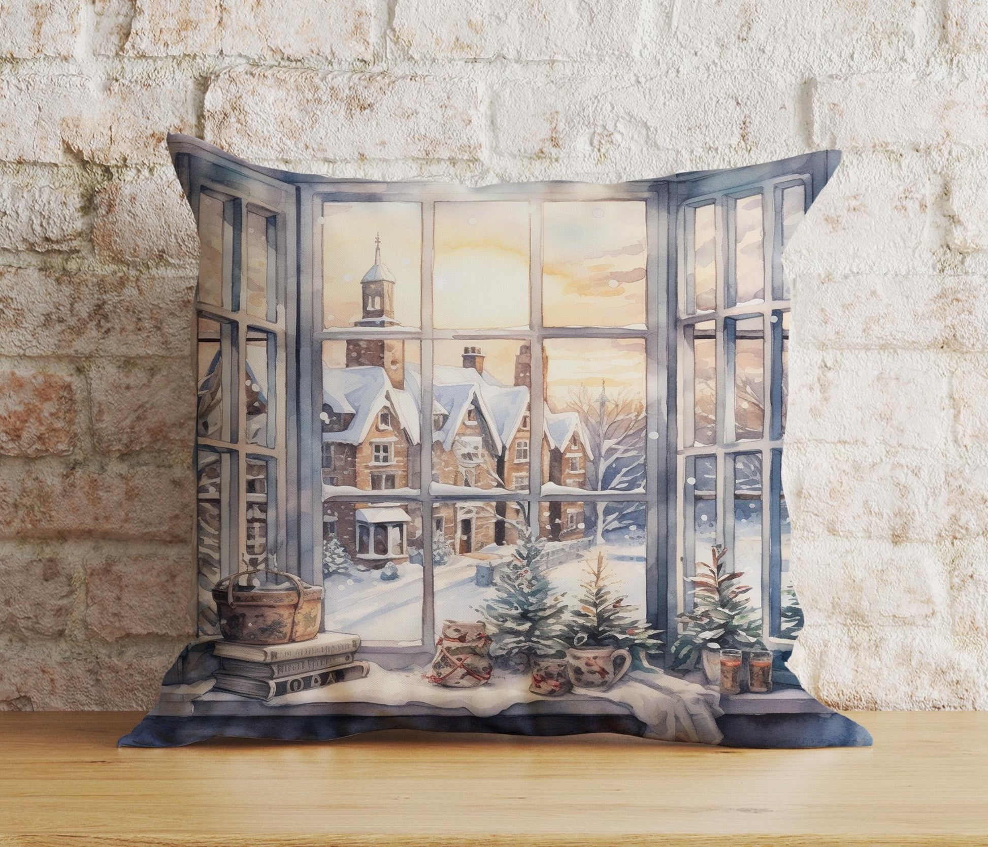 Onay 6 / 12 x 12 inch (30 x 30 cm) Double Side Charming Window Xmas Festive Winter View Cushion Covers