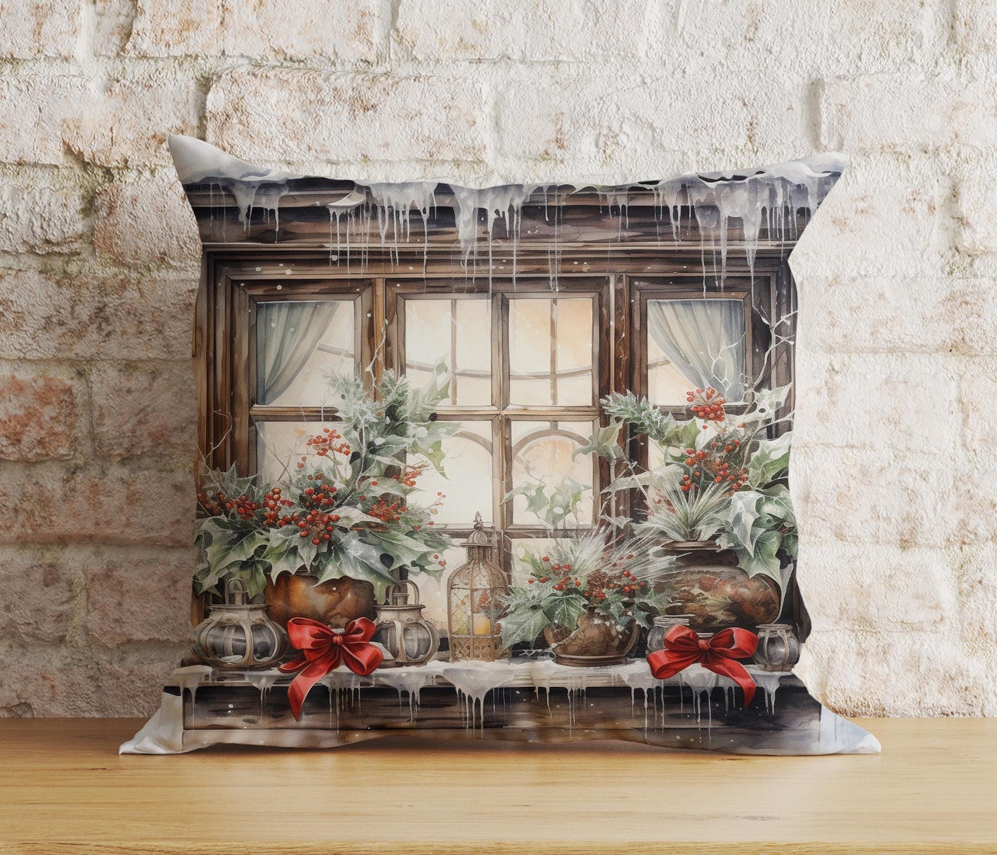 Onay 5 / 12 x 12 inch (30 x 30 cm) Double Side Charming Window Xmas Festive Winter View Cushion Covers