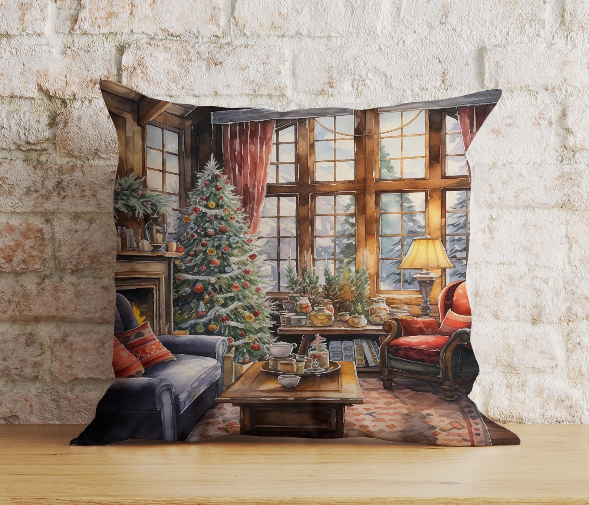 Onay 4 / 12 x 12 inch (30 x 30 cm) Double Side Charming Window Xmas Festive Winter View Cushion Covers