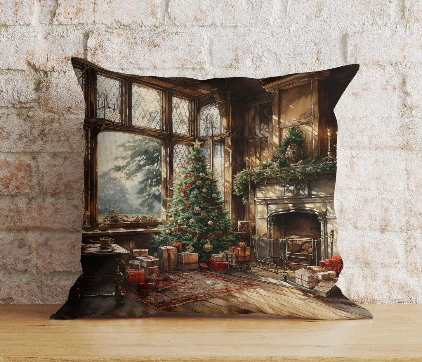 Onay 3 / 12 x 12 inch (30 x 30 cm) Double Side Charming Window Xmas Festive Winter View Cushion Covers