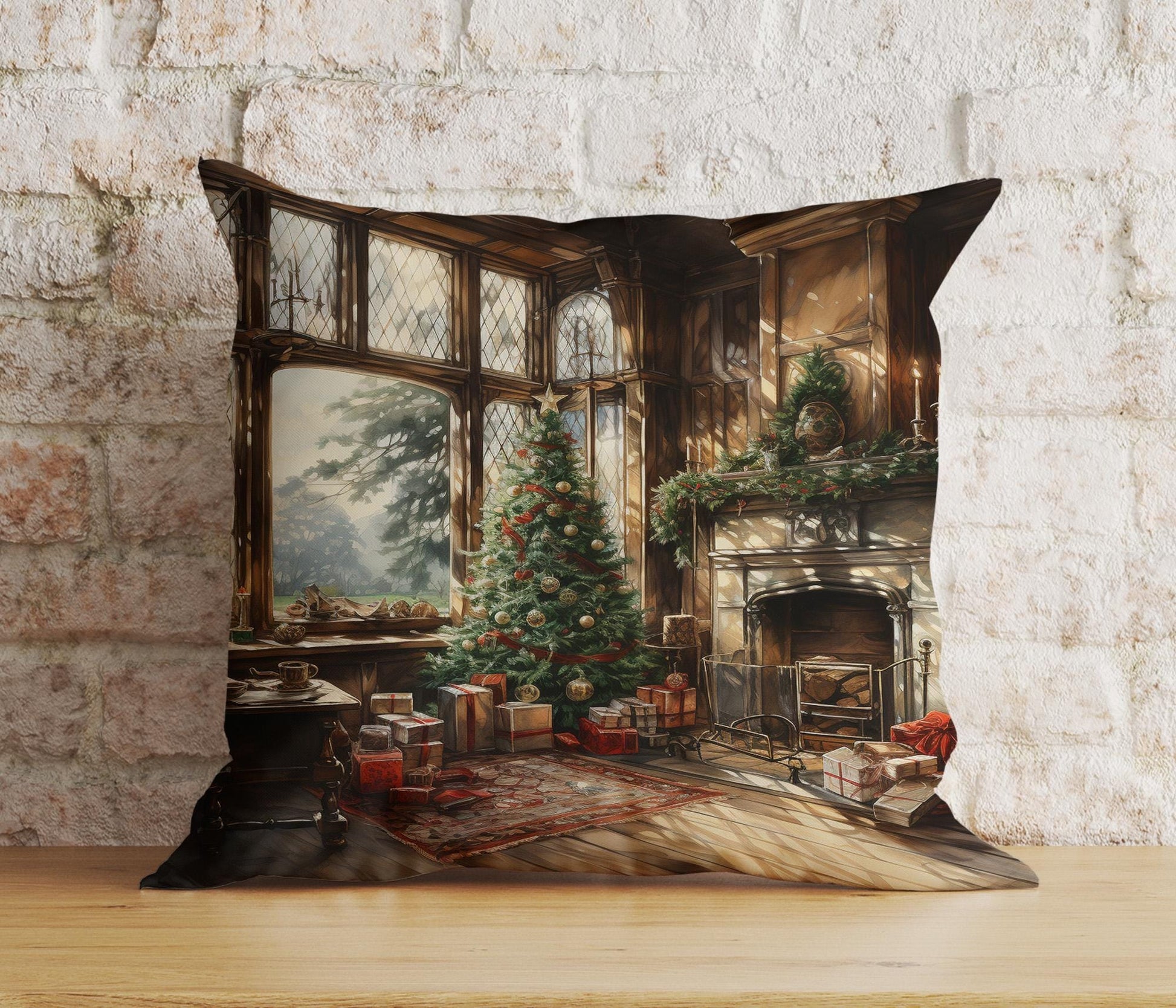 Onay 3 / 12 x 12 inch (30 x 30 cm) Double Side Charming Window Xmas Festive Winter View Cushion Covers