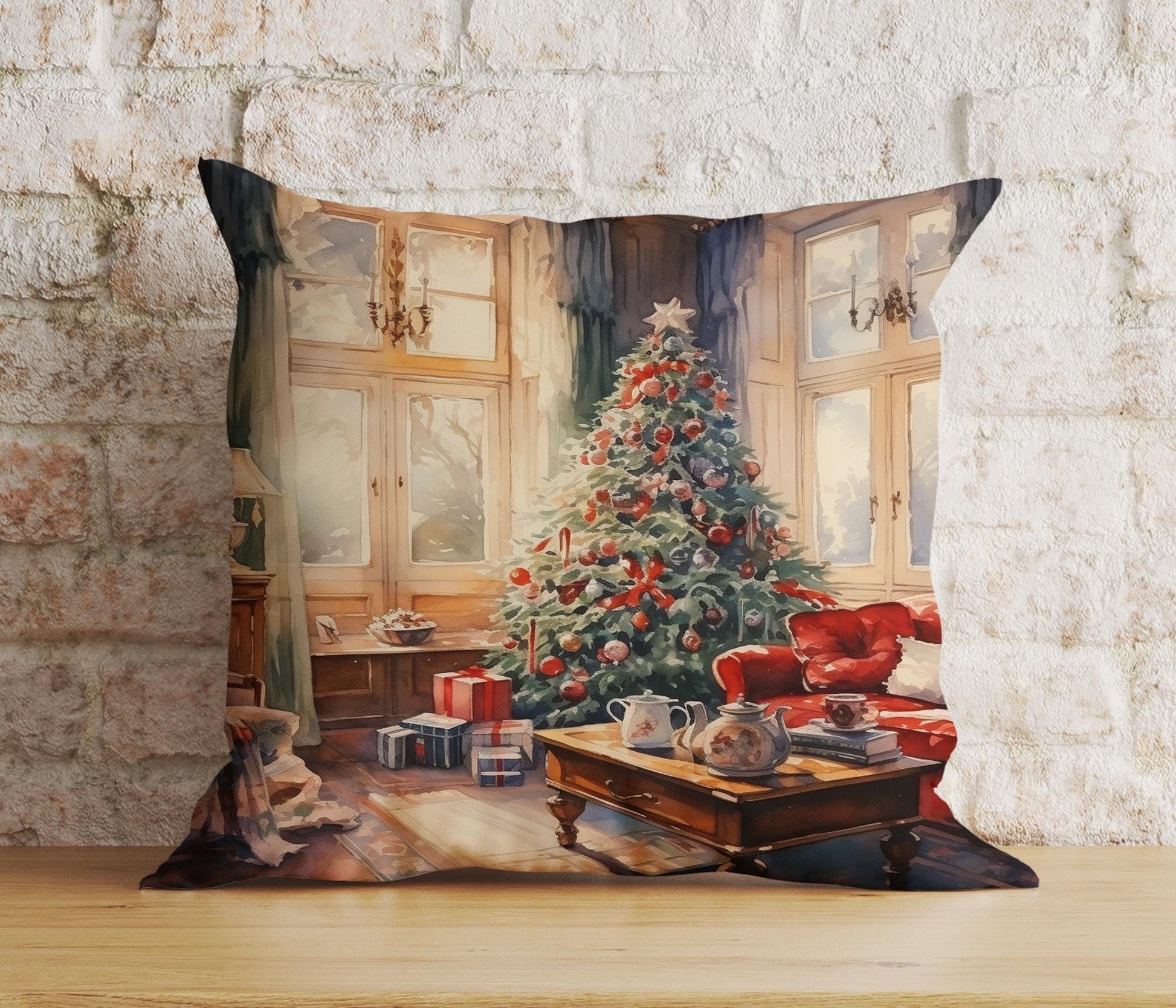 Onay 2 / 12 x 12 inch (30 x 30 cm) Double Side Charming Window Xmas Festive Winter View Cushion Covers