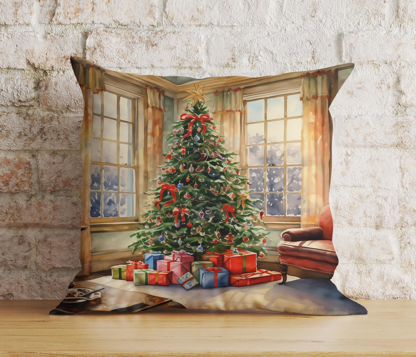 Onay 1 / 12 x 12 inch (30 x 30 cm) Double Side Charming Window Xmas Festive Winter View Cushion Covers