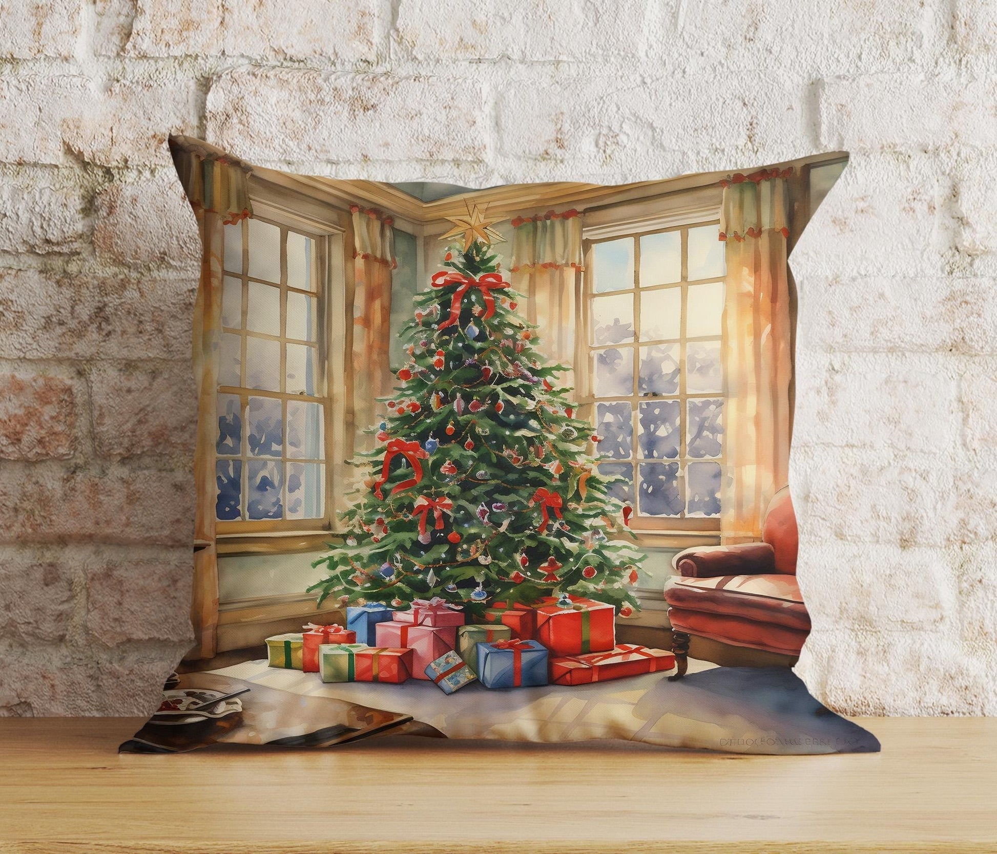 Onay 1 / 12 x 12 inch (30 x 30 cm) Double Side Charming Window Xmas Festive Winter View Cushion Covers