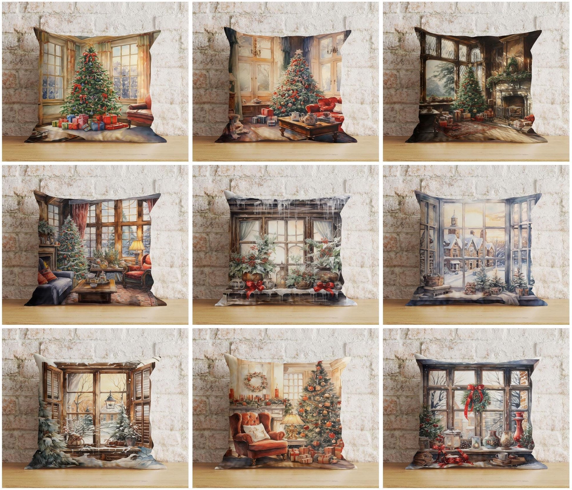 Onay Charming Window Xmas Festive Winter View Cushion Covers