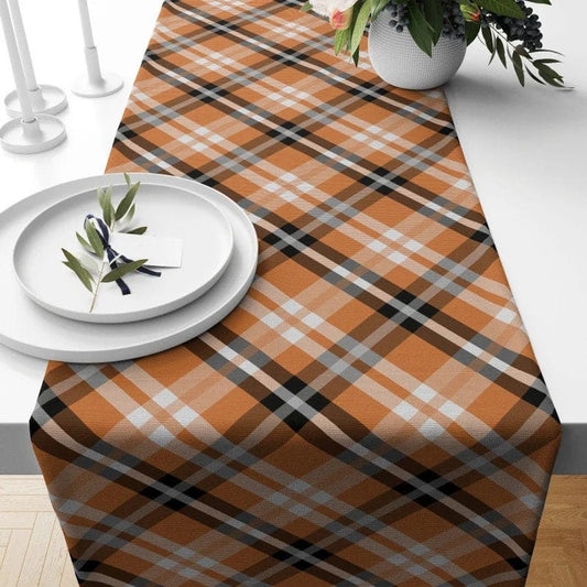 Onay Table Runner 1 / 12 x 46 inch (30 x 120 cm) Checkered Table Runner Tartan Fall Plaid Kitchen Runner Striped Table Linens