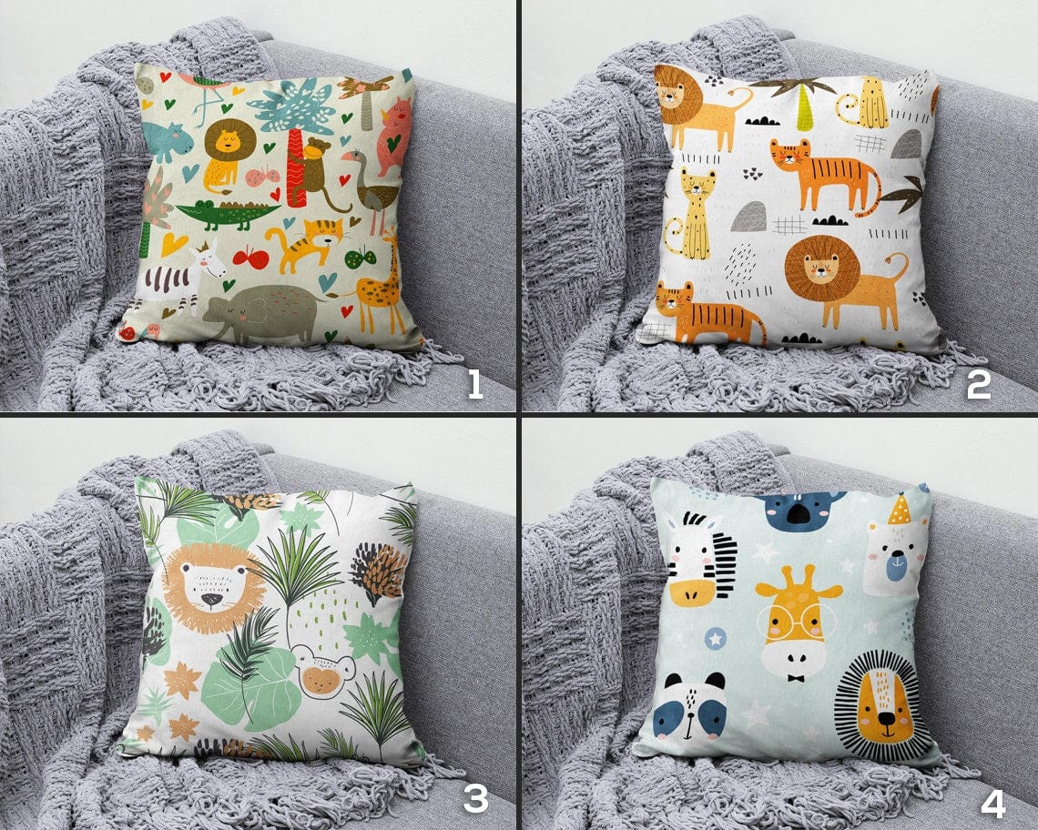 Onay Children/ Kids Nursery Lion Monkey and Cat Cushion Cover