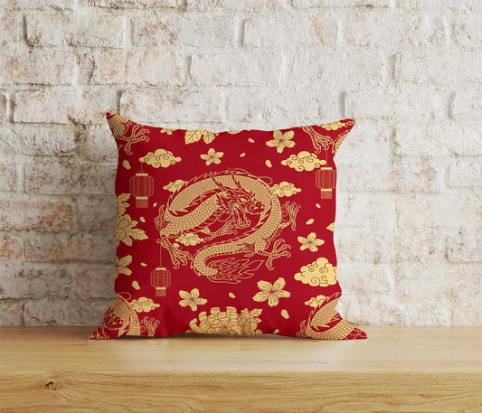Onay Home Textile Cushion Covers 1 / 12 x 12 inch (30 x 30 cm) Double Side Chinese Dragons Cushion Cover Chinese New Year Pillow Cover