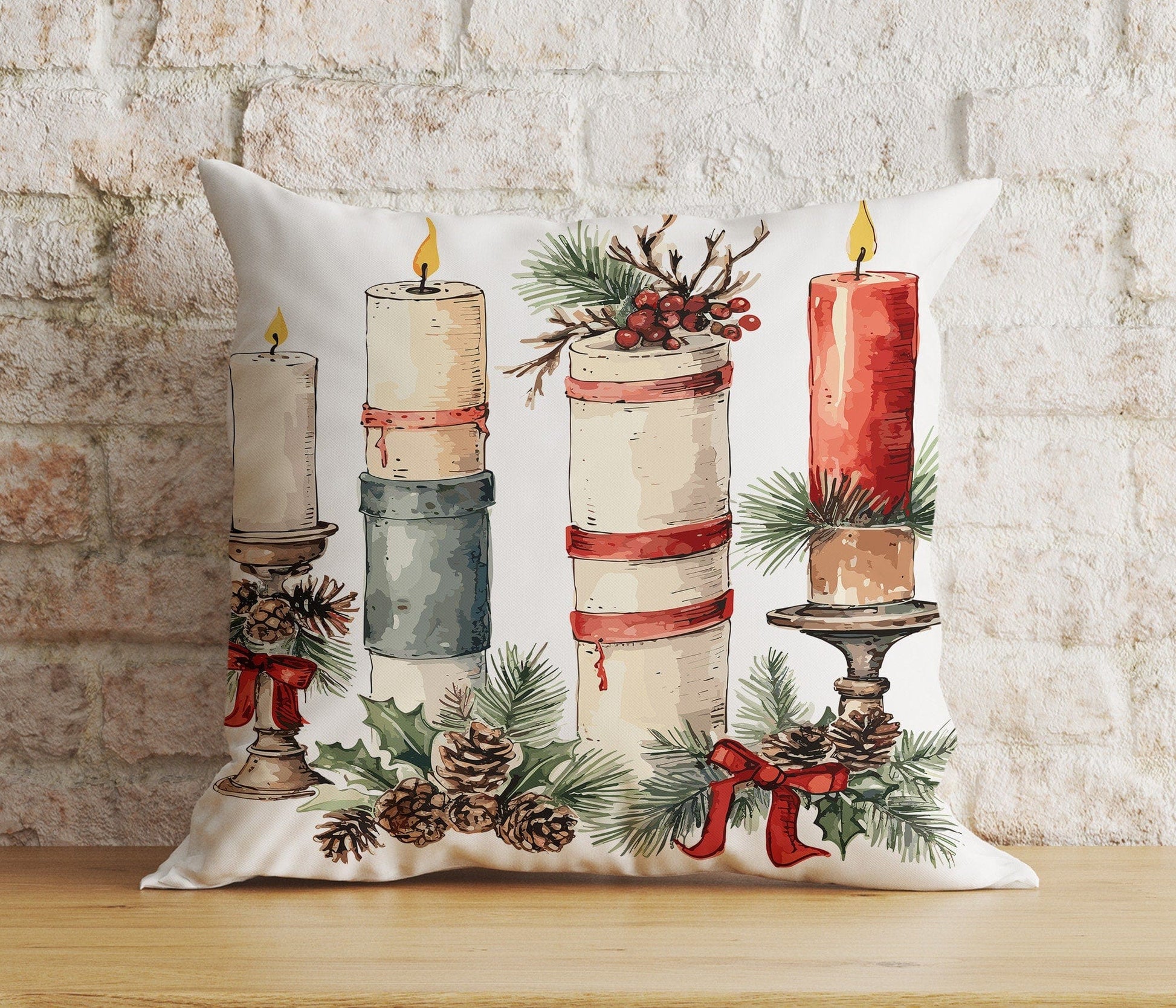 Onay 8 / 12 x 12 inch (30 x 30 cm) Double Side Christmas Candle Xmas & Winter Cozy Noel Cushions Cover