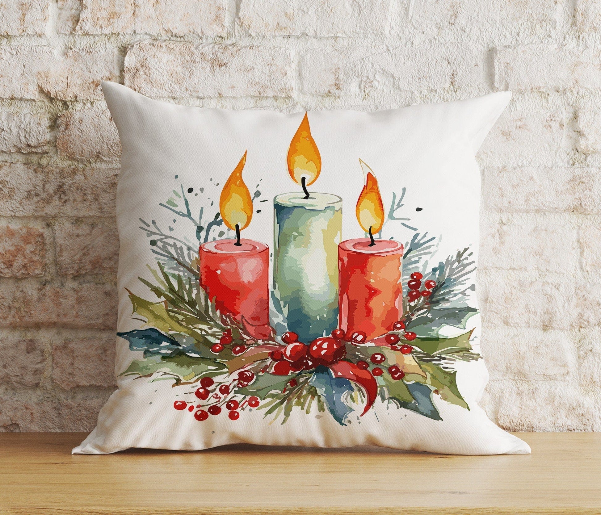 Onay 7 / 12 x 12 inch (30 x 30 cm) Double Side Christmas Candle Xmas & Winter Cozy Noel Cushions Cover