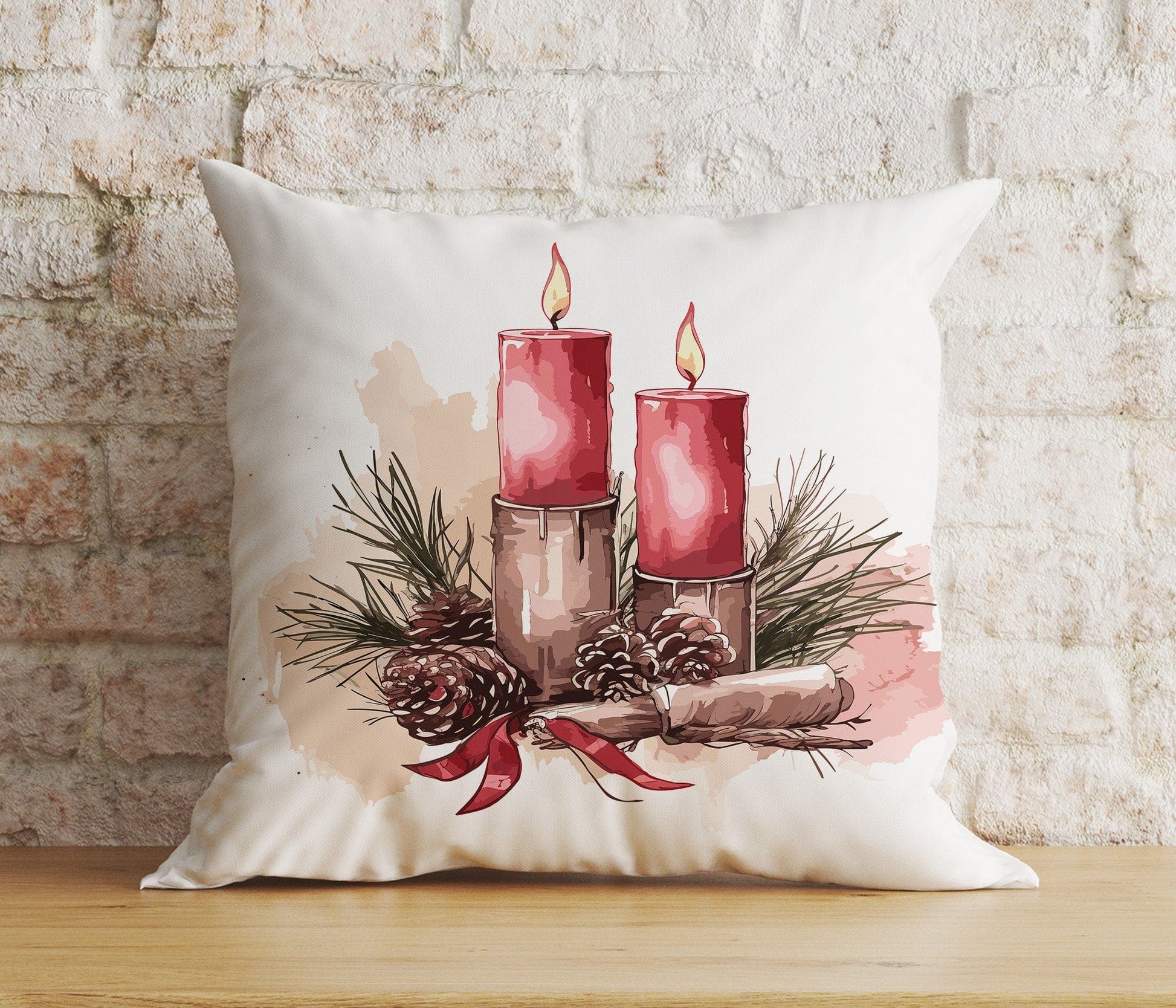 Onay 4 / 12 x 12 inch (30 x 30 cm) Double Side Christmas Candle Xmas & Winter Cozy Noel Cushions Cover
