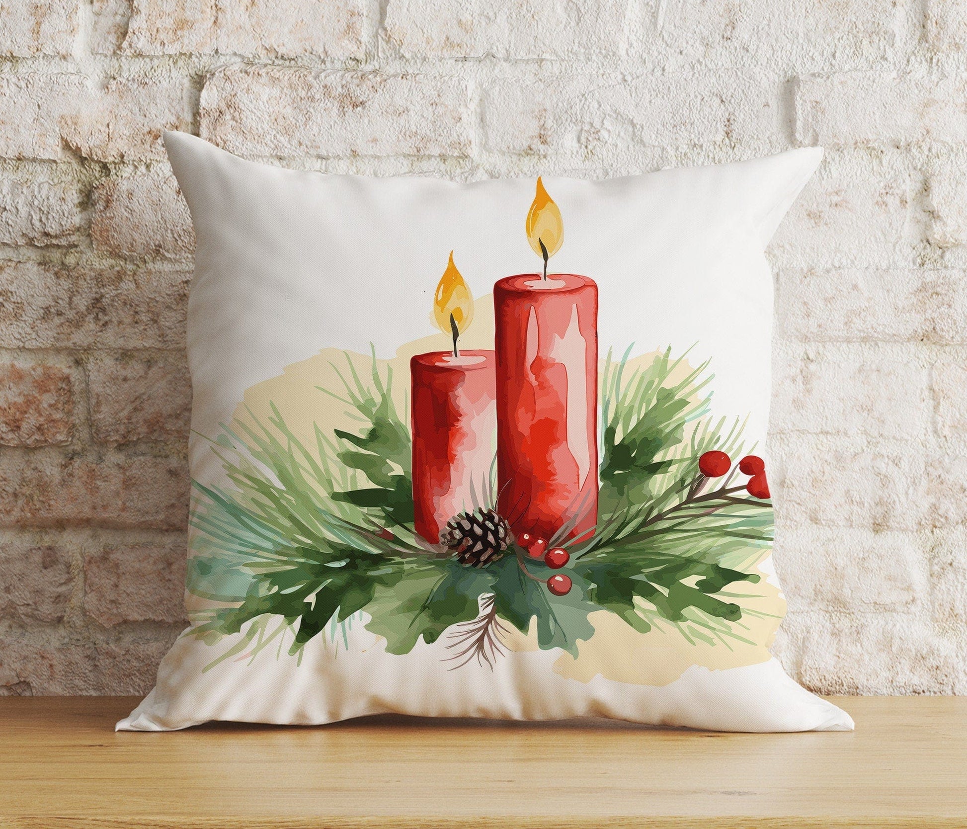 Onay 3 / 12 x 12 inch (30 x 30 cm) Double Side Christmas Candle Xmas & Winter Cozy Noel Cushions Cover