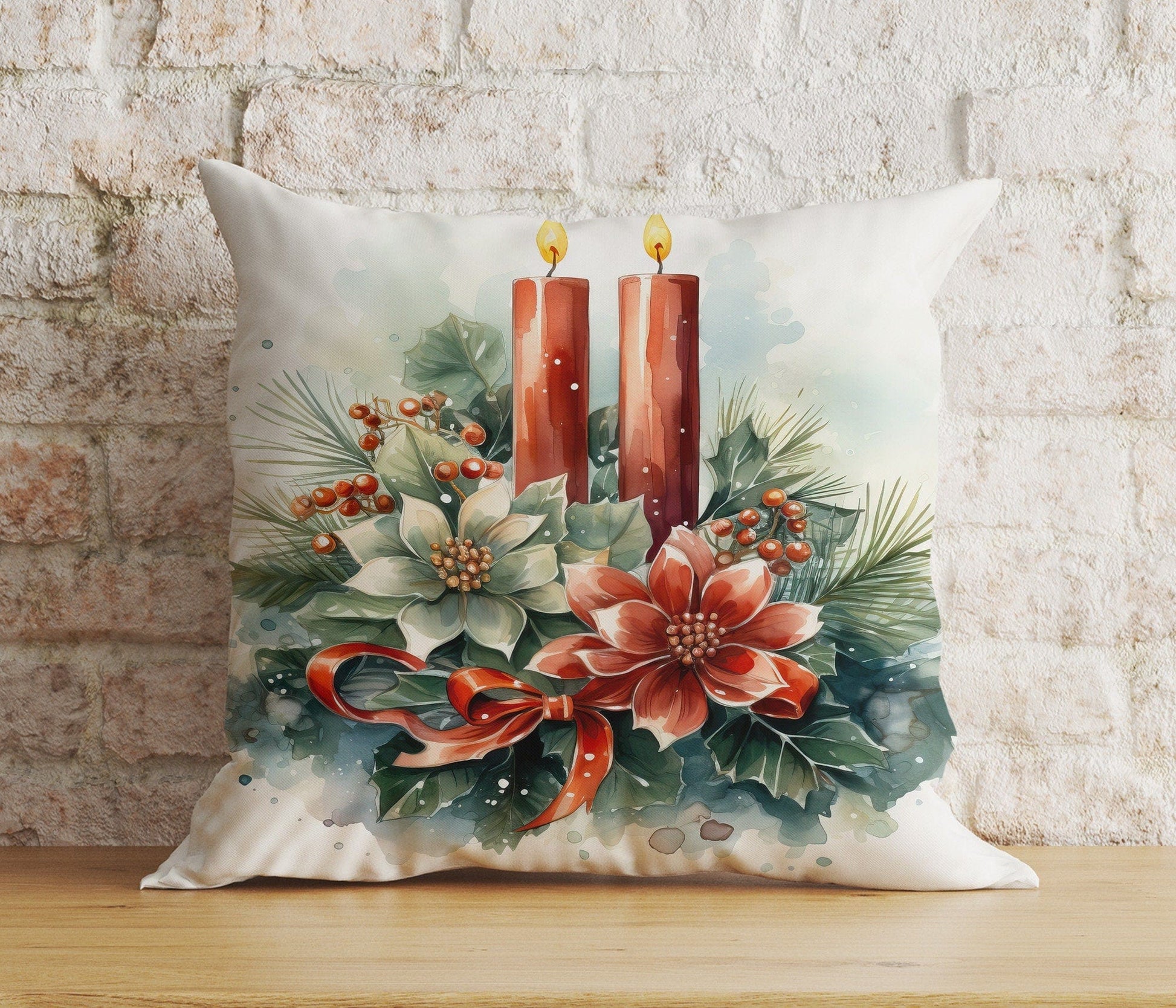 Onay 2 / 12 x 12 inch (30 x 30 cm) Double Side Christmas Candle Xmas & Winter Cozy Noel Cushions Cover