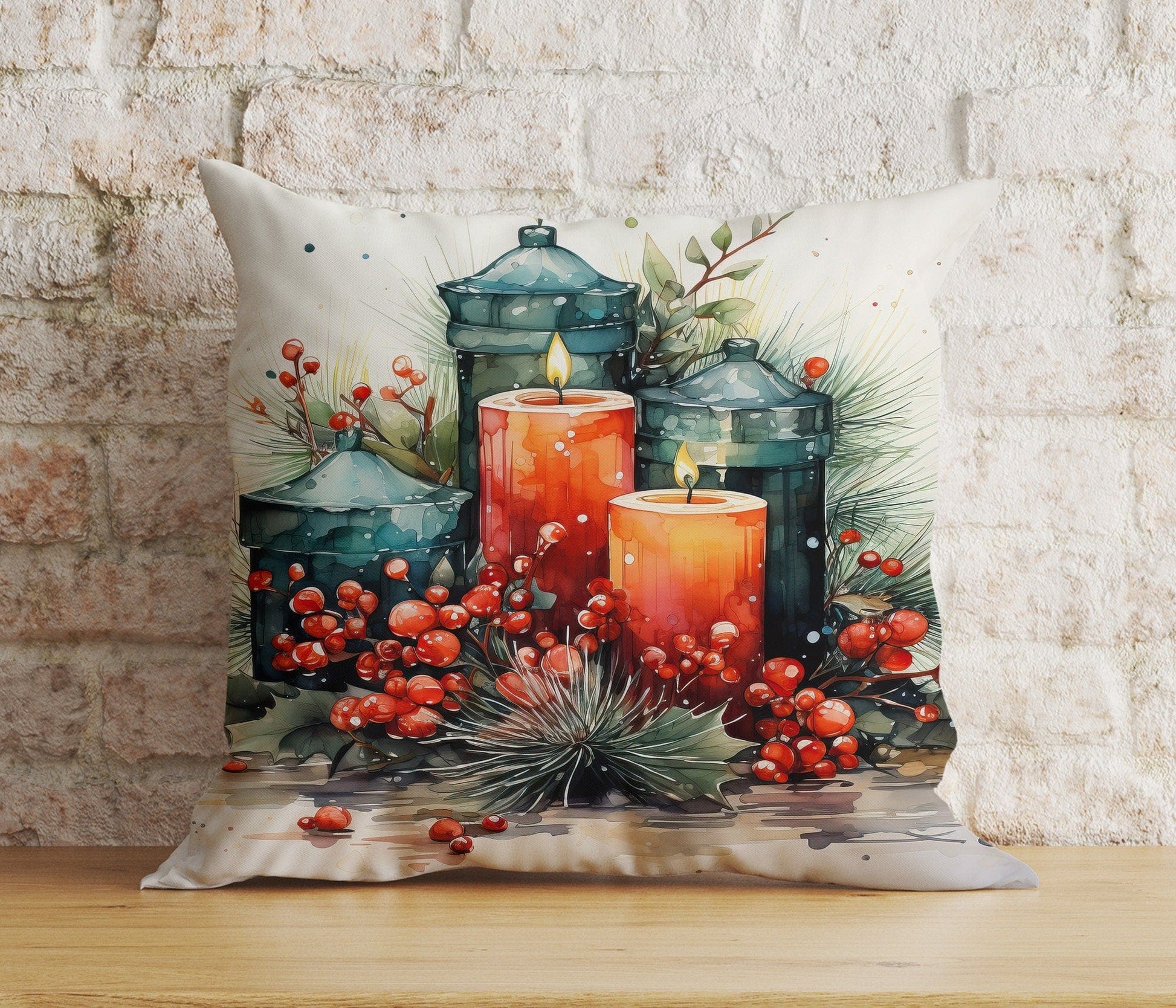 Onay 1 / 12 x 12 inch (30 x 30 cm) Double Side Christmas Candle Xmas & Winter Cozy Noel Cushions Cover