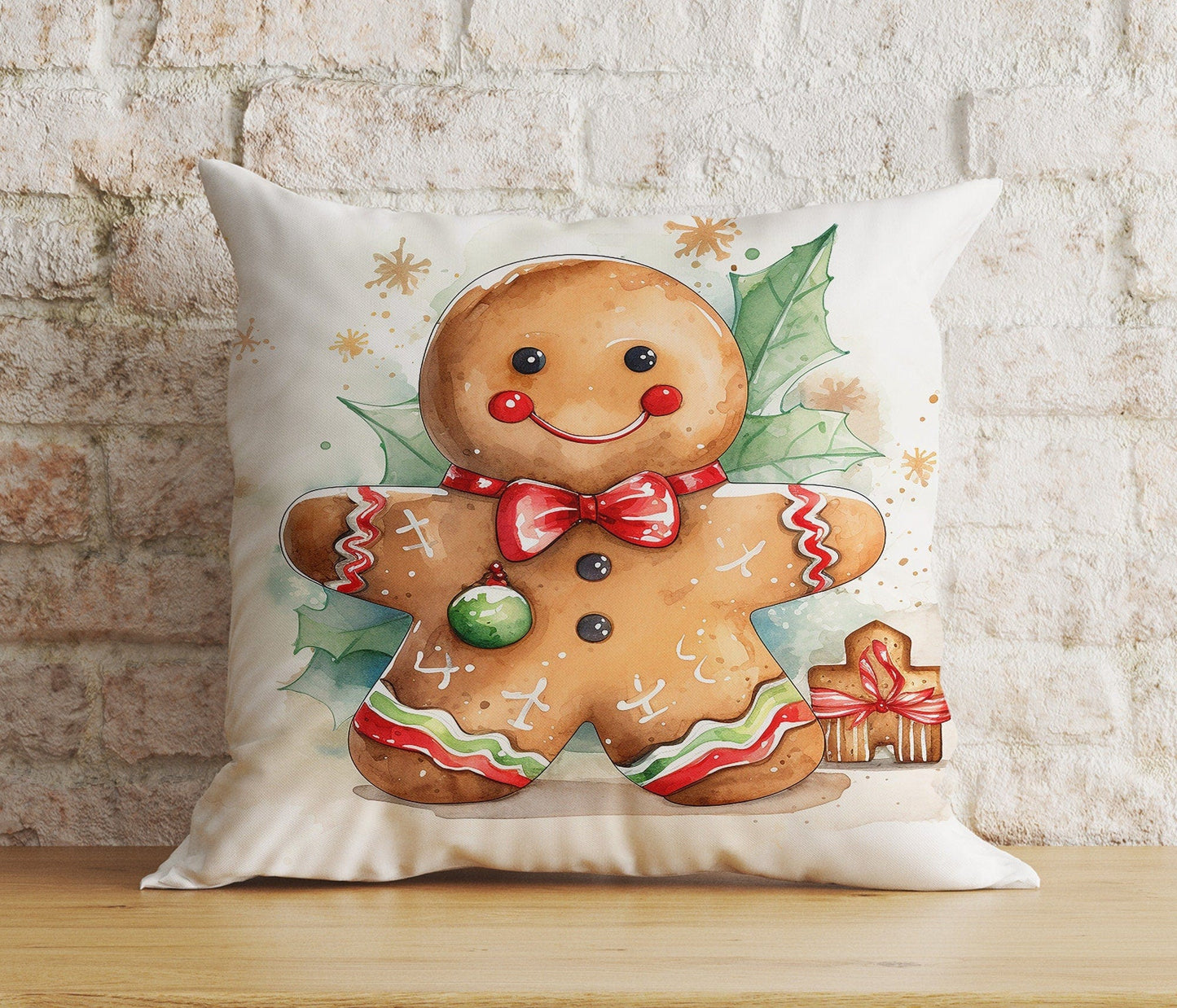 Onay 3 / 12 x 12 inch (30 x 30 cm) Double Side Christmas Cookie Festive Gingerbread Designs Cushion Cover