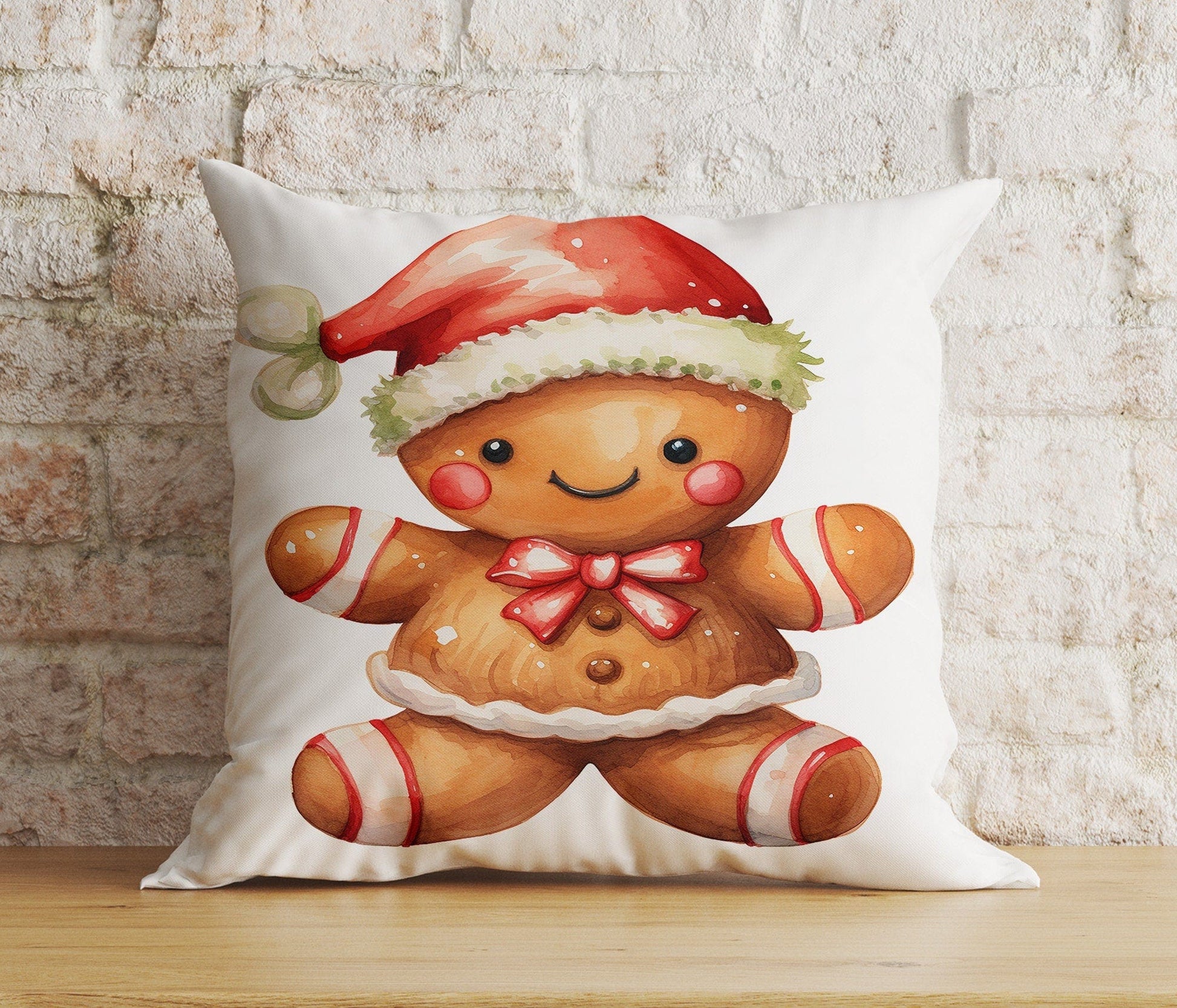 Onay 2 / 12 x 12 inch (30 x 30 cm) Double Side Christmas Cookie Festive Gingerbread Designs Cushion Cover