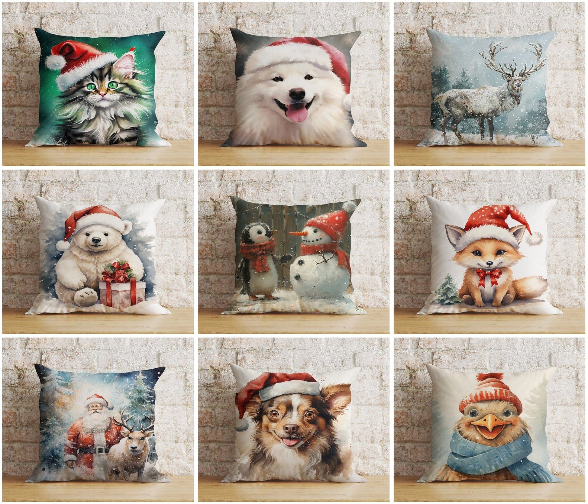 Onay Christmas Cute Animal Cute Pets Santa Hats Cushion Covers