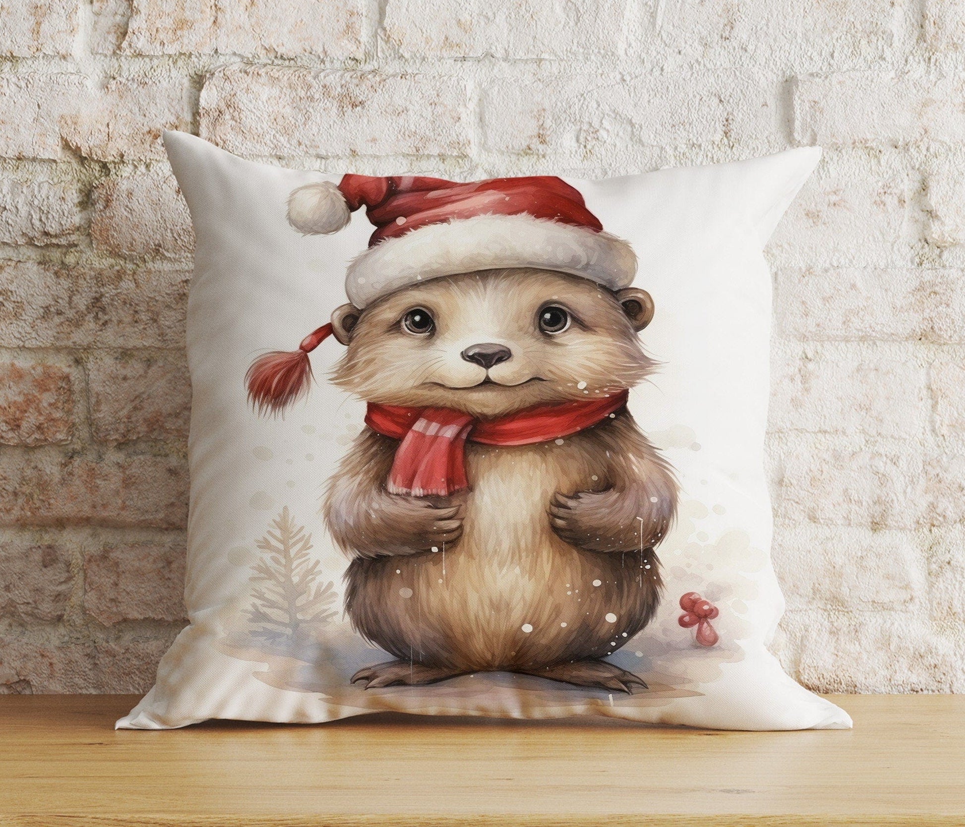Onay 3 / 12 x 12 inch (30 x 30 cm) Double Side Christmas Cute Animals Santa Hats Festive Cushion Covers