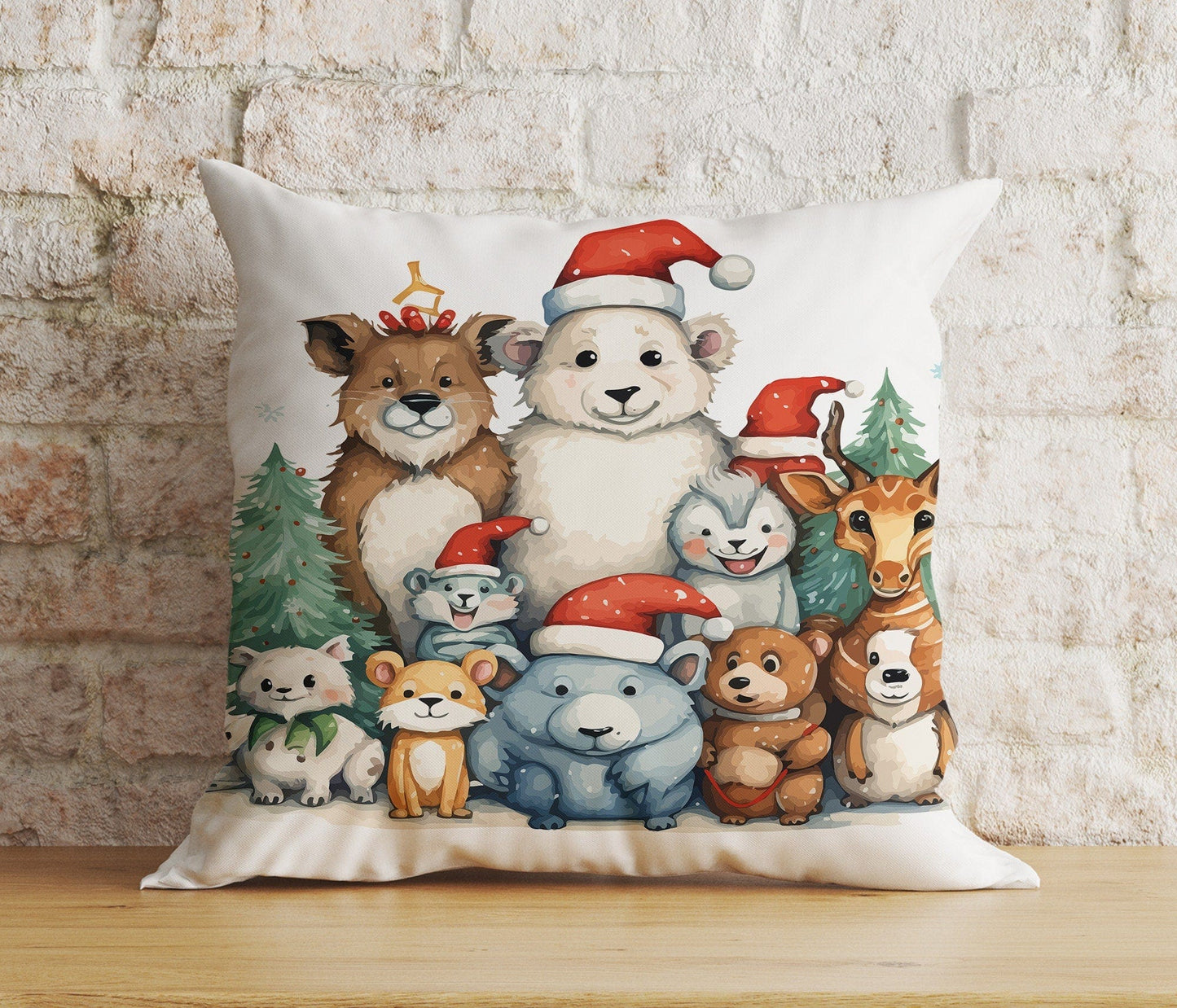 Onay 1 / 12 x 12 inch (30 x 30 cm) Double Side Christmas Cute Animals Santa Hats Festive Cushion Covers