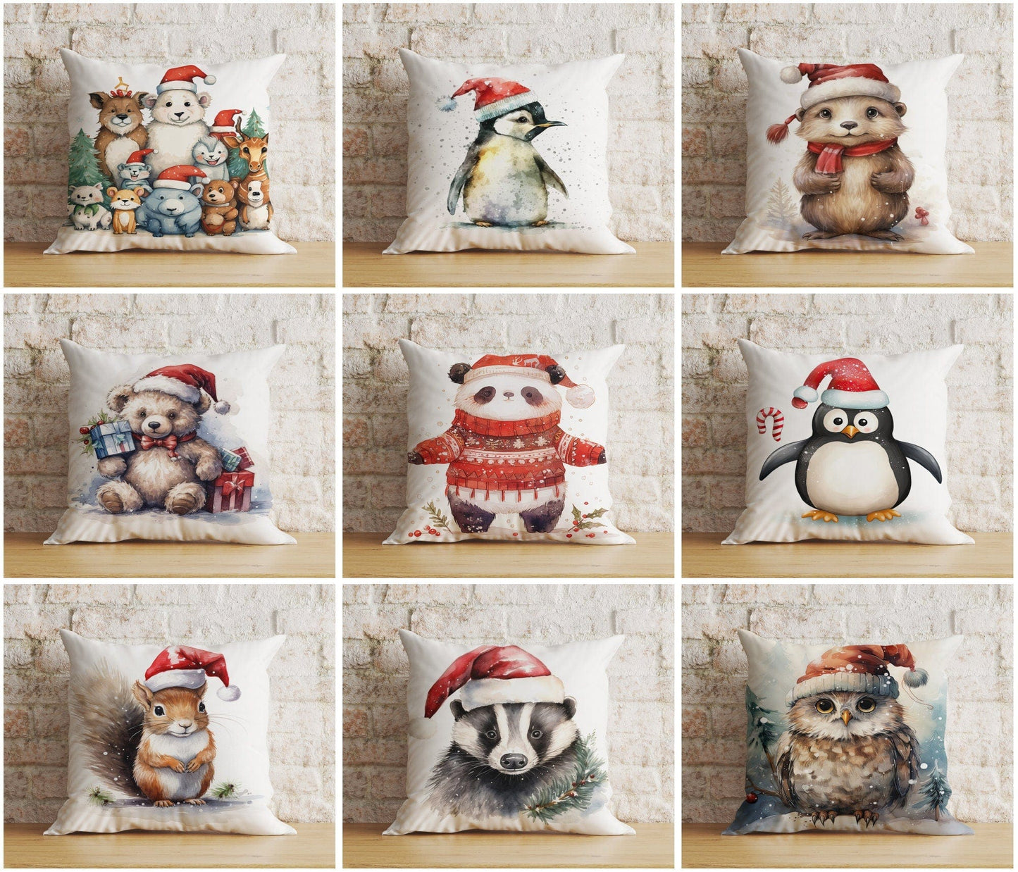 Onay Christmas Cute Animals Santa Hats Festive Cushion Covers