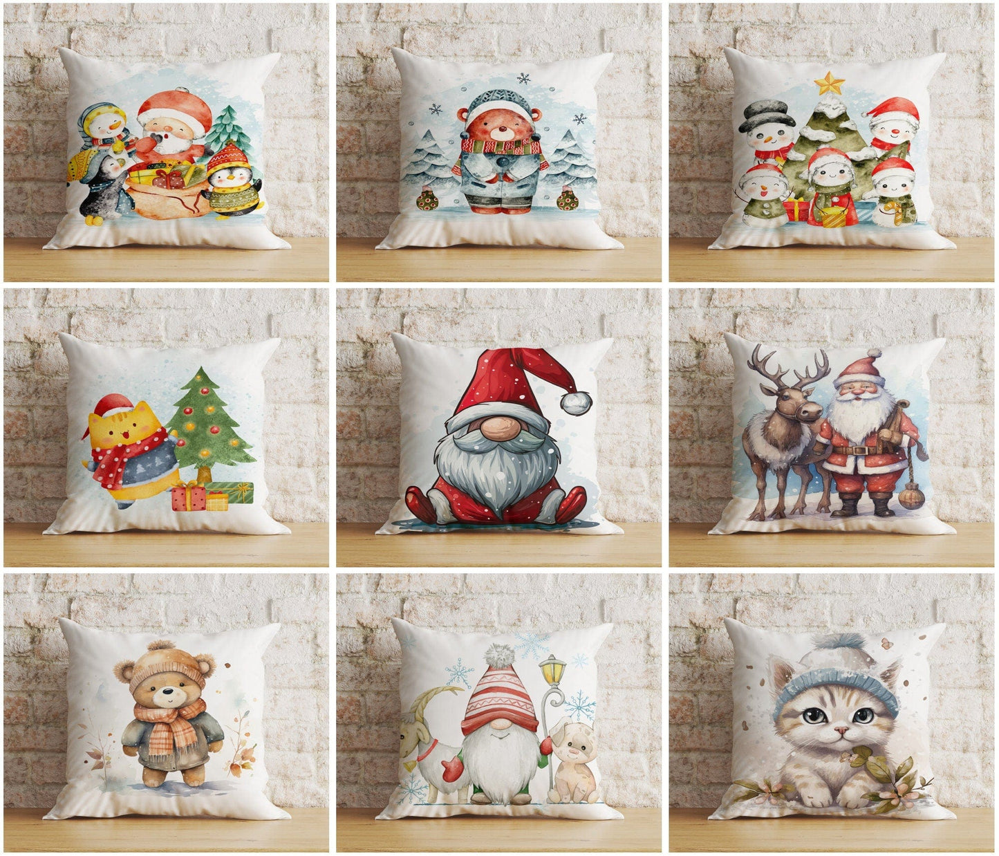 Onay Christmas Cute Bear Penguins Cat Xmas Winter Cushion Cover