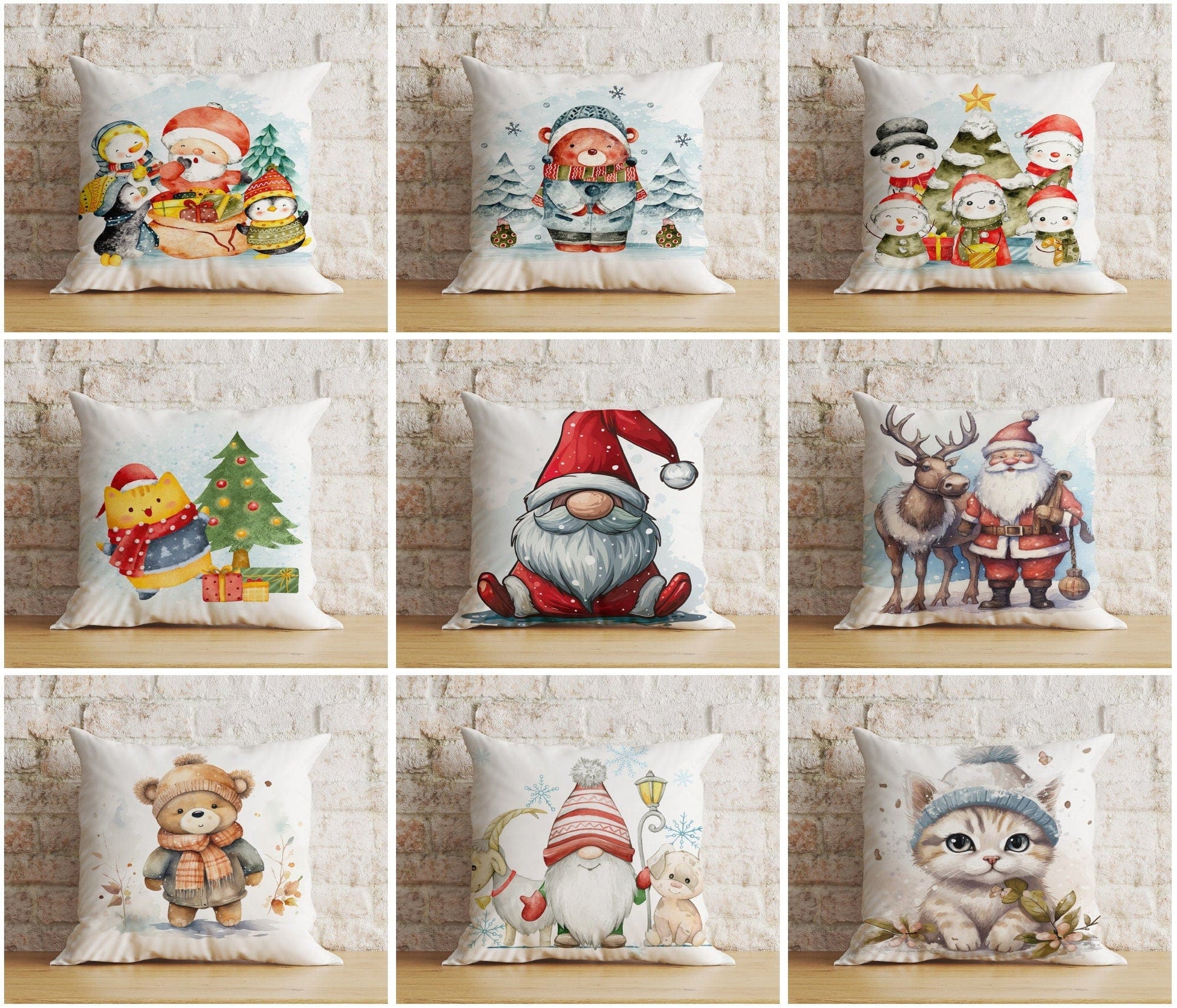 Onay Christmas Cute Bear Penguins Cat Xmas Winter Cushion Cover